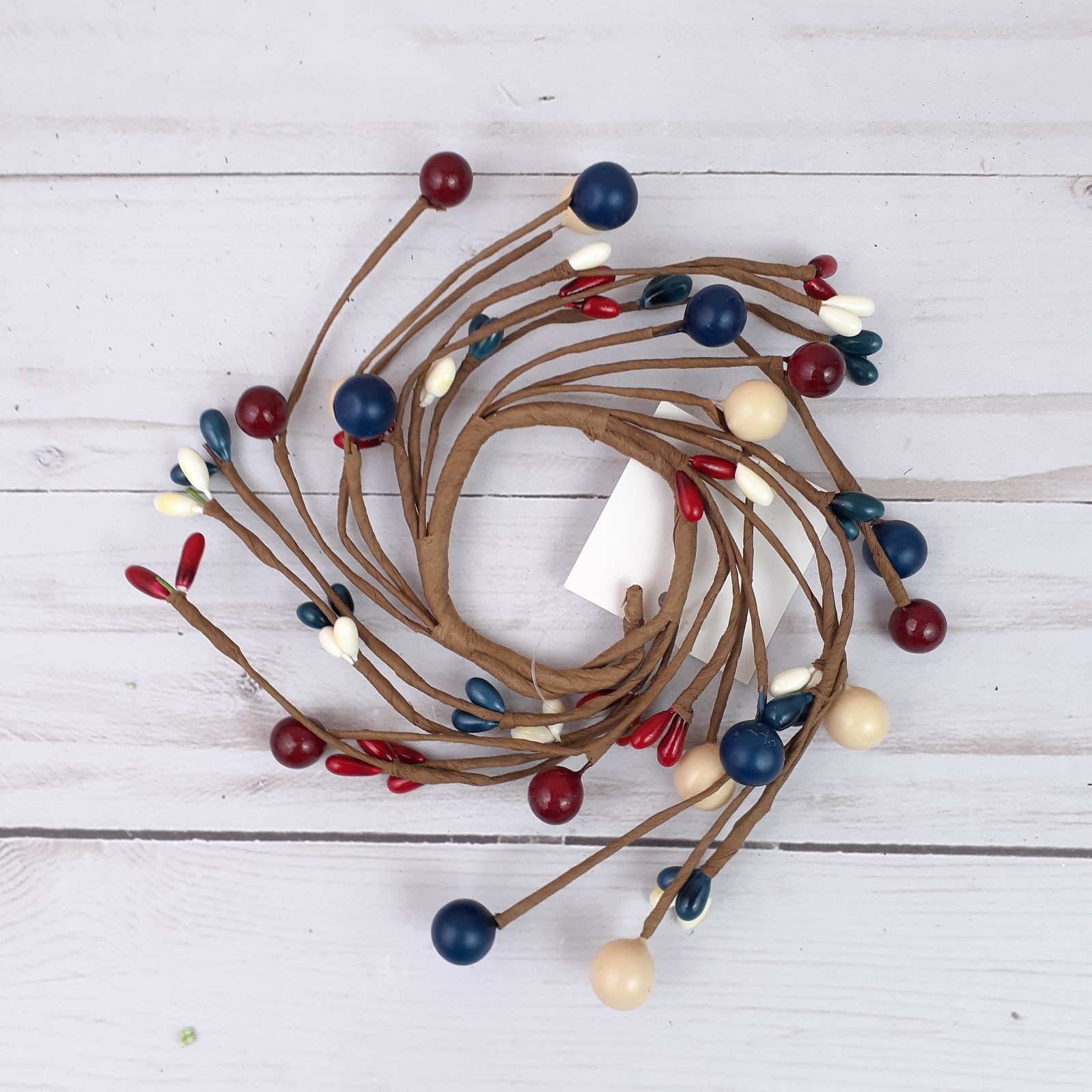 Americana Pip Berry Taper Candle Ring Red White Blue Ivory 1.5 inch inside