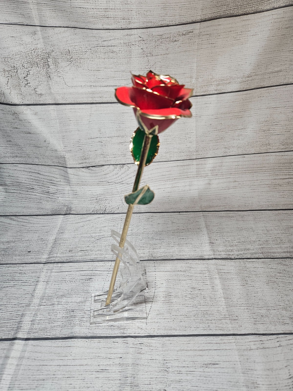 24K Gold Dipped Real Rose with Stand – Forever Gift for Her, Red – 11″ Long