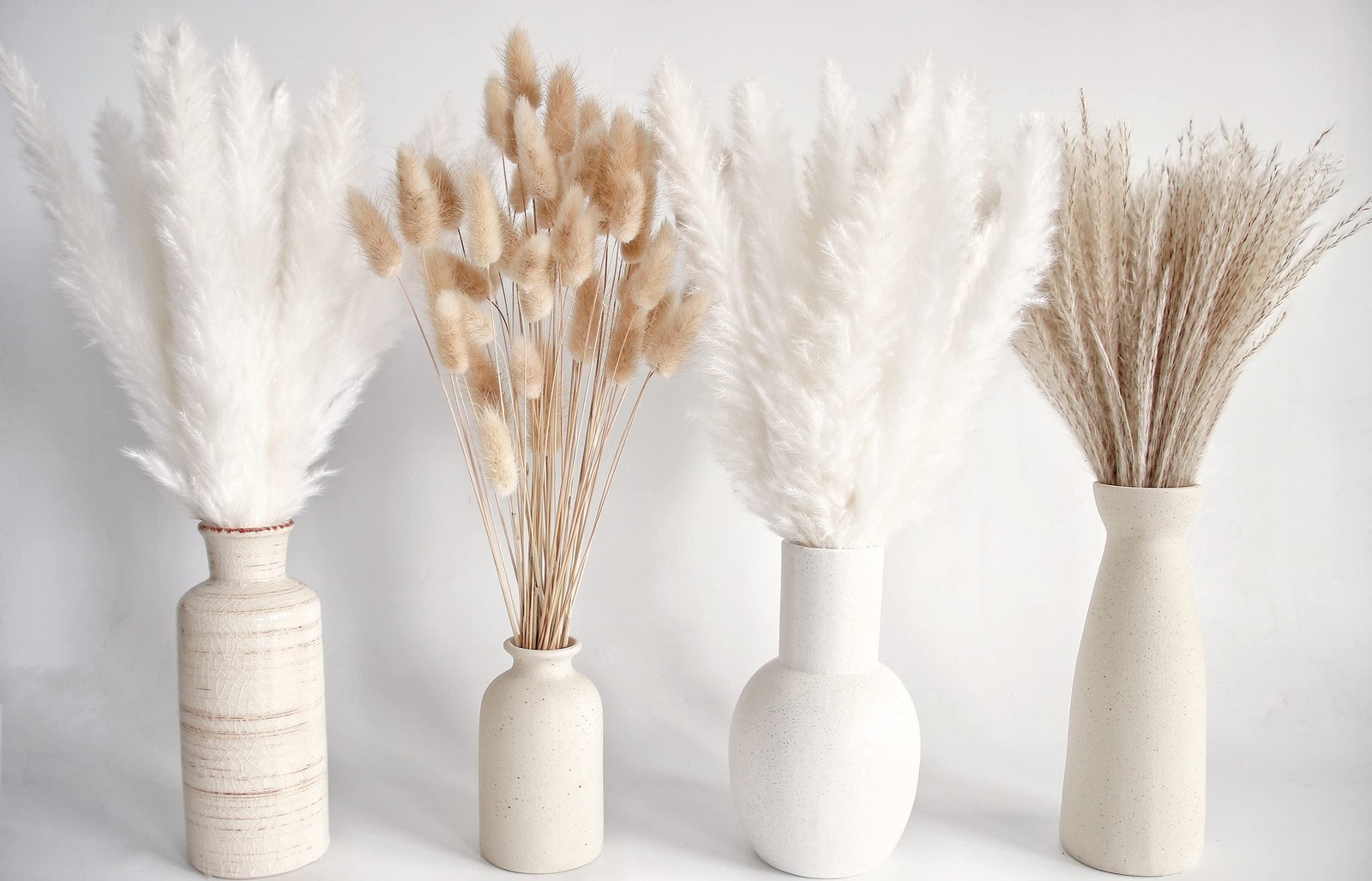 Natural Dried Pampas Grass Decor, White Pampas Grass， Bunny Tails Dried Flowe…