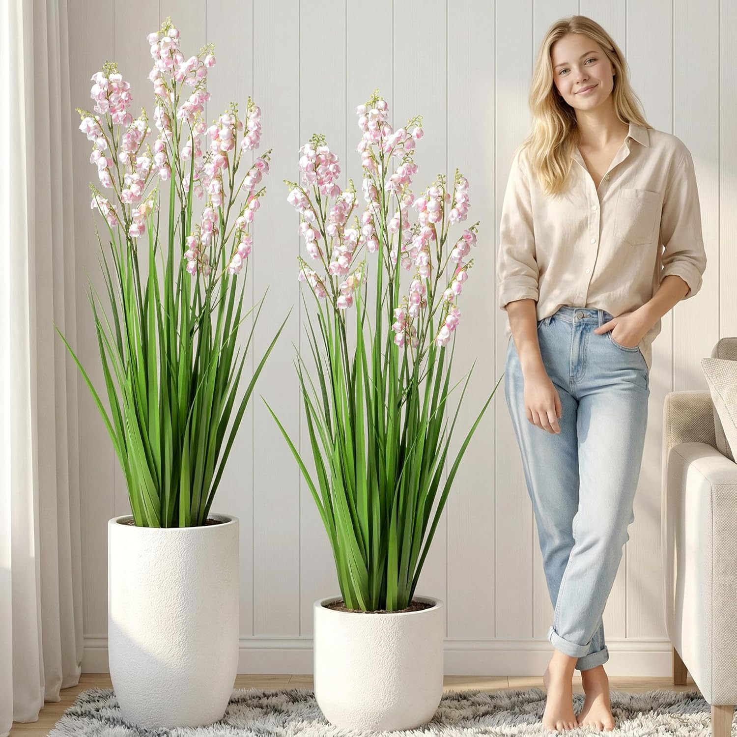 Artificial Pampas Grass – 36″ Pink Fake Plants for Indoor & Outdoor Decor (2Pcs)