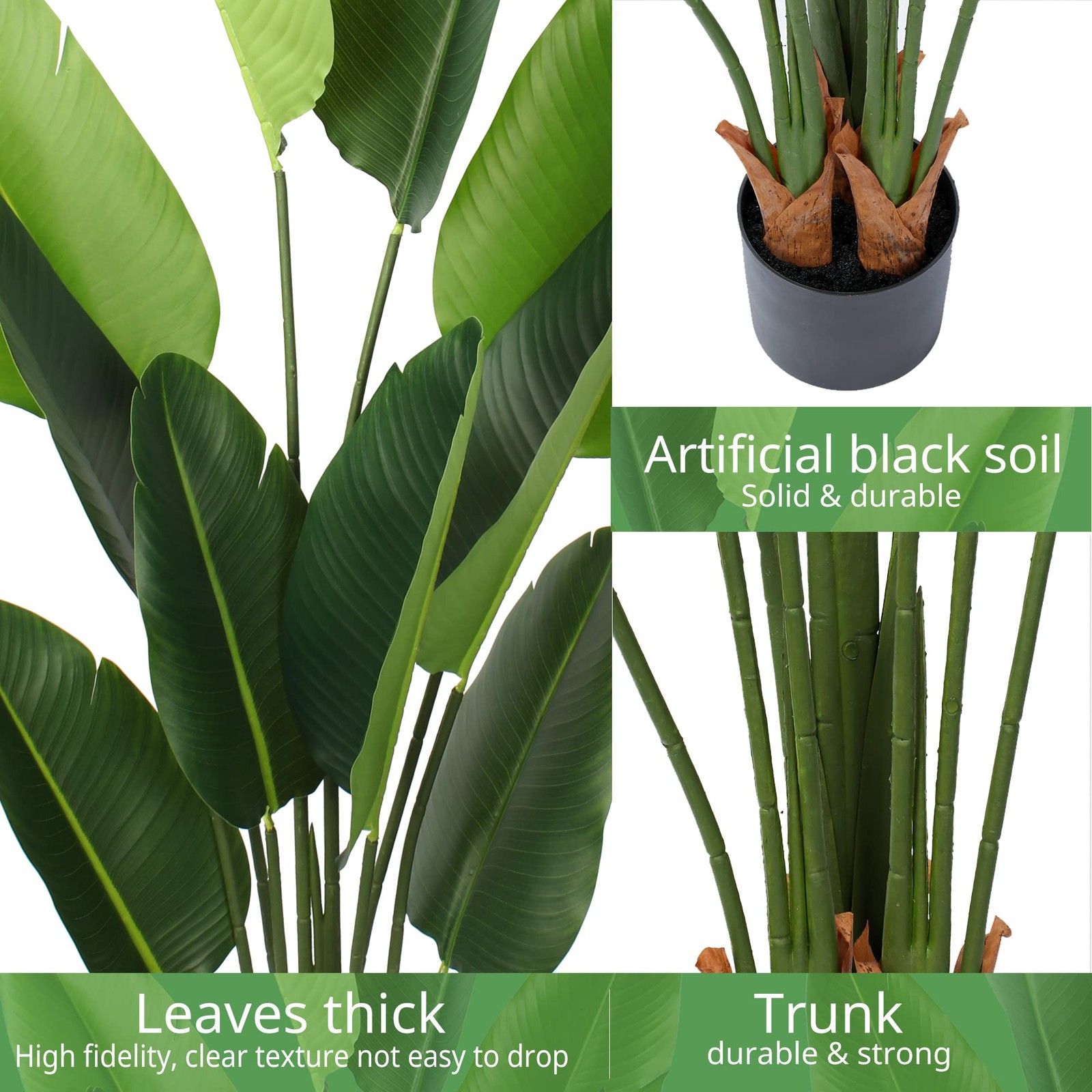 Yepdin Artificial Bird of Paradise Plant 5 Ft Tall Fake Banana 5ft, Green