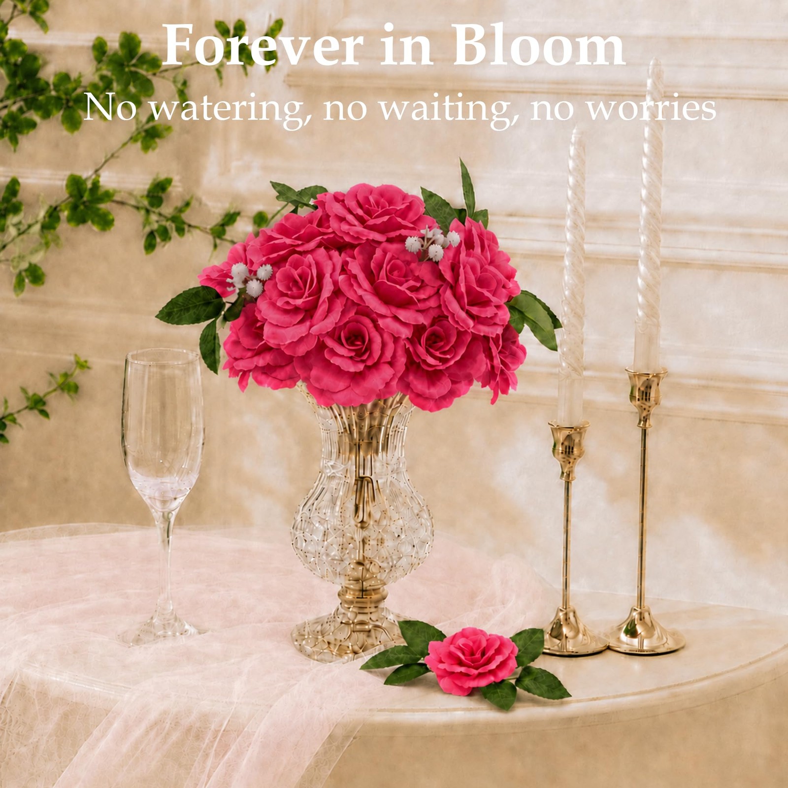 Rose Artificial Flowers, 50Pcs White Roses Head Flowers Bulk with Stem, 3 Inc…