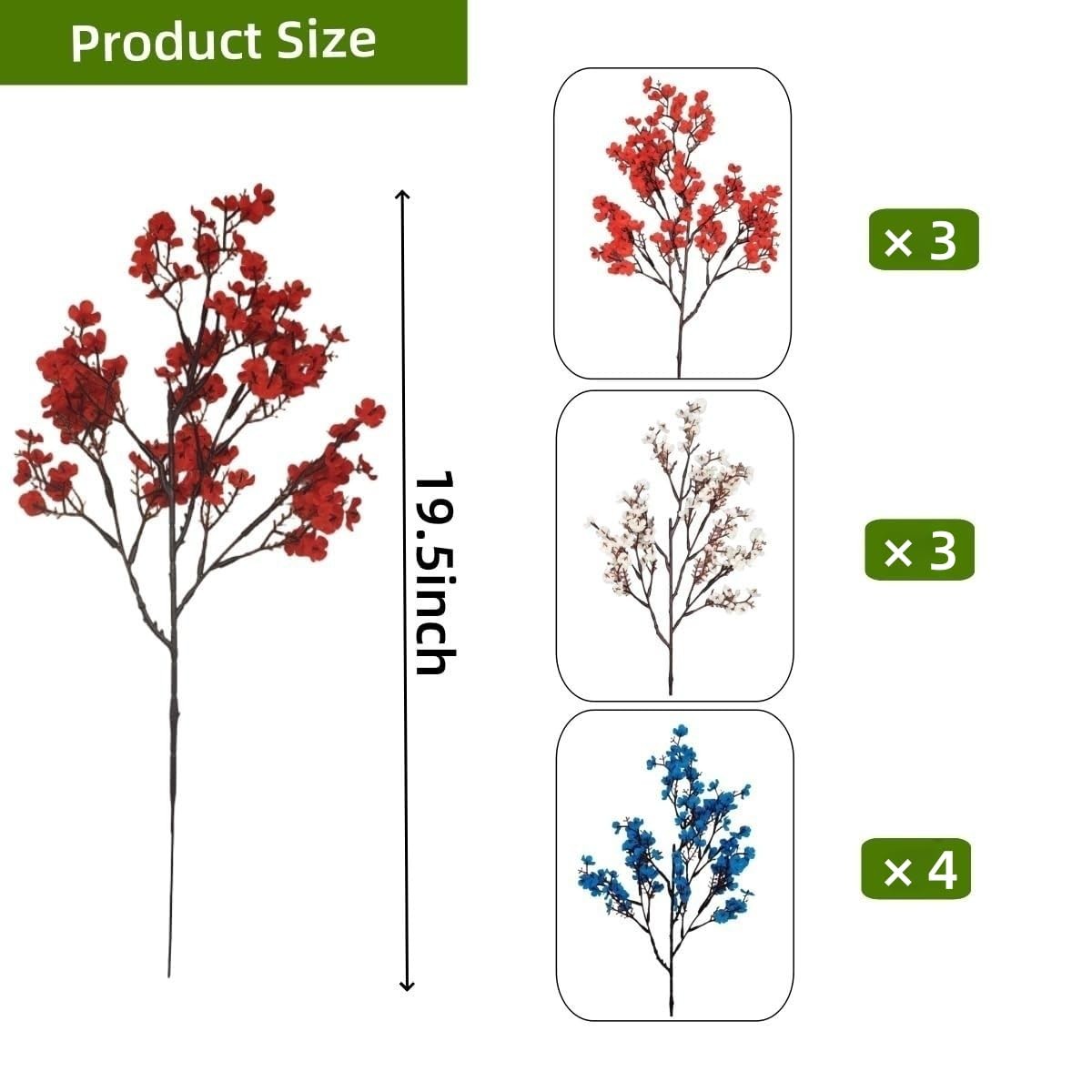 10 PCS Artificial Babys Breath Flowers Red White Blue 4th Of July Decor