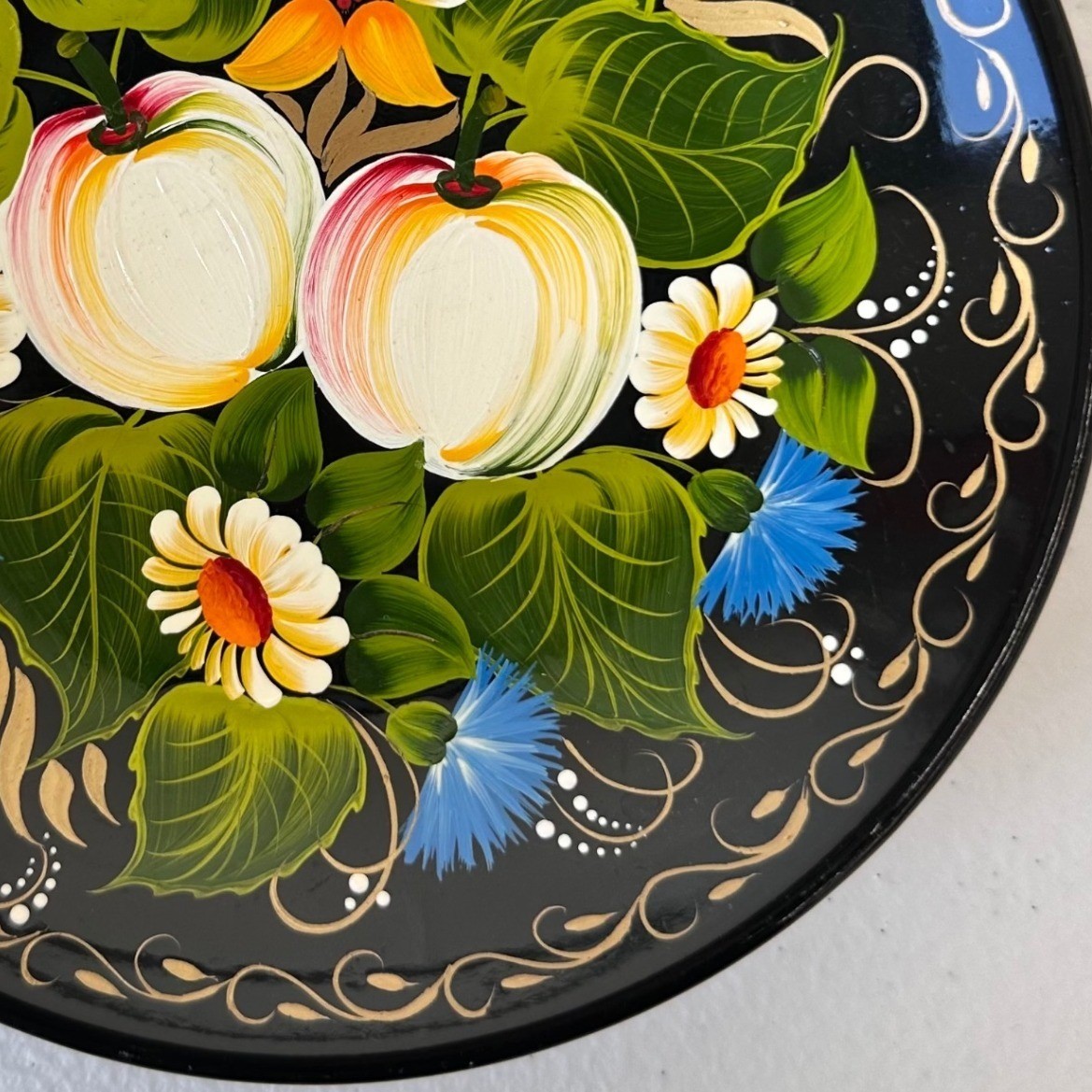 Vintage Russian Zhostovo Plate Wall Decor Handpainted Floral Folk Art