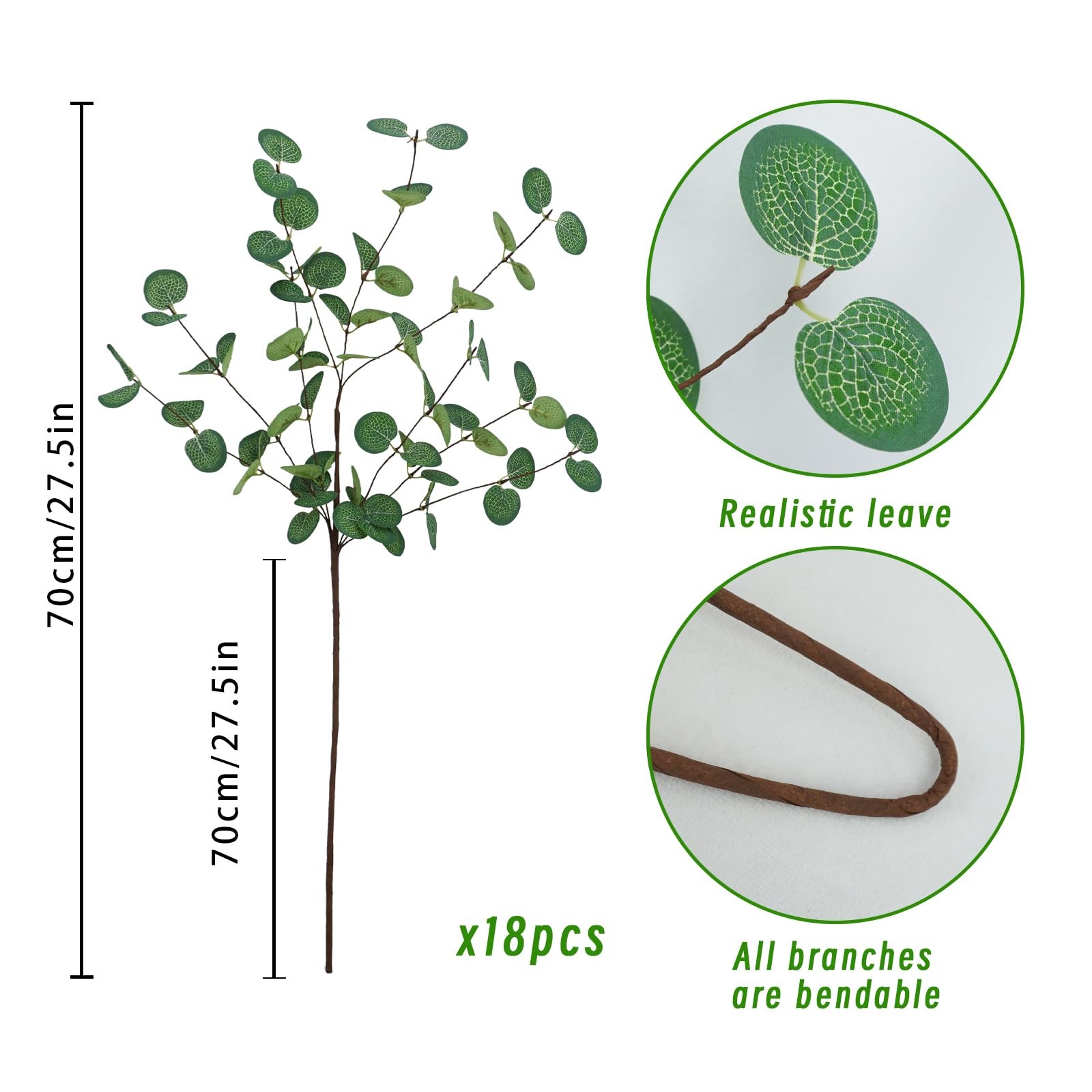 18 Pcs Artificial Eucalyptus Leaves 28” Tall Faux Eucalyptus Silver Dollar L…