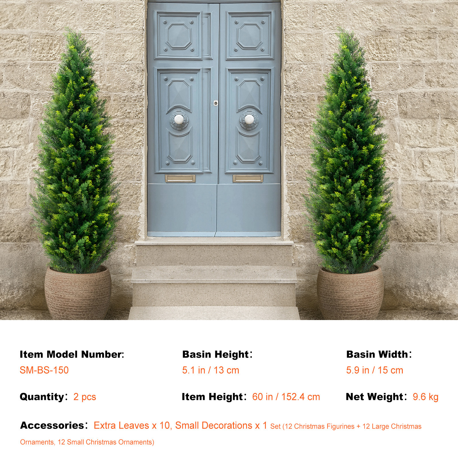 2 Pack 5′ Artificial Cedar Topiary Tree Faux Plant UV Home Decor In/Outdoor