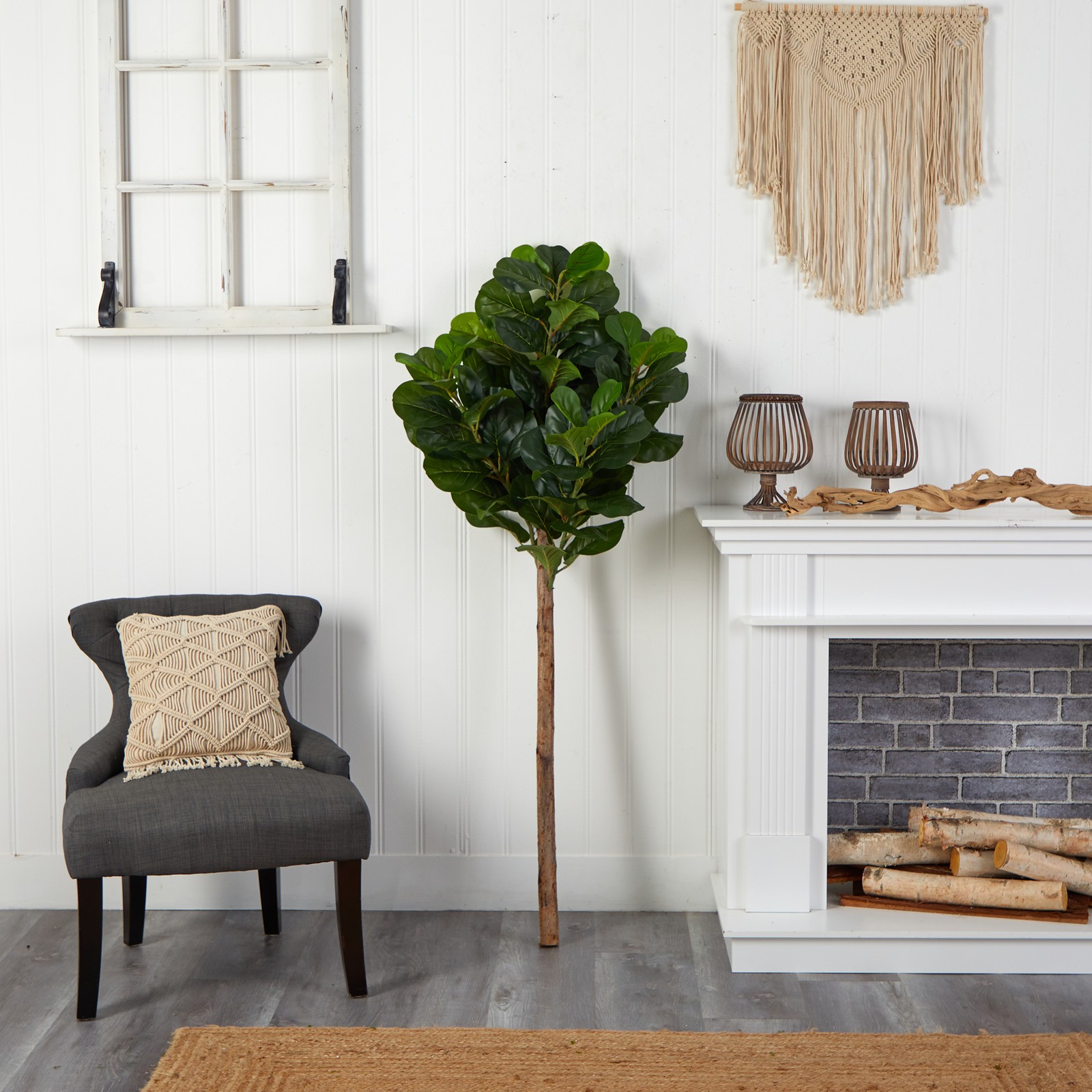 Nearly Natural 5.5ft Artificial Fiddle Leaf Tree (No Pot) in Green