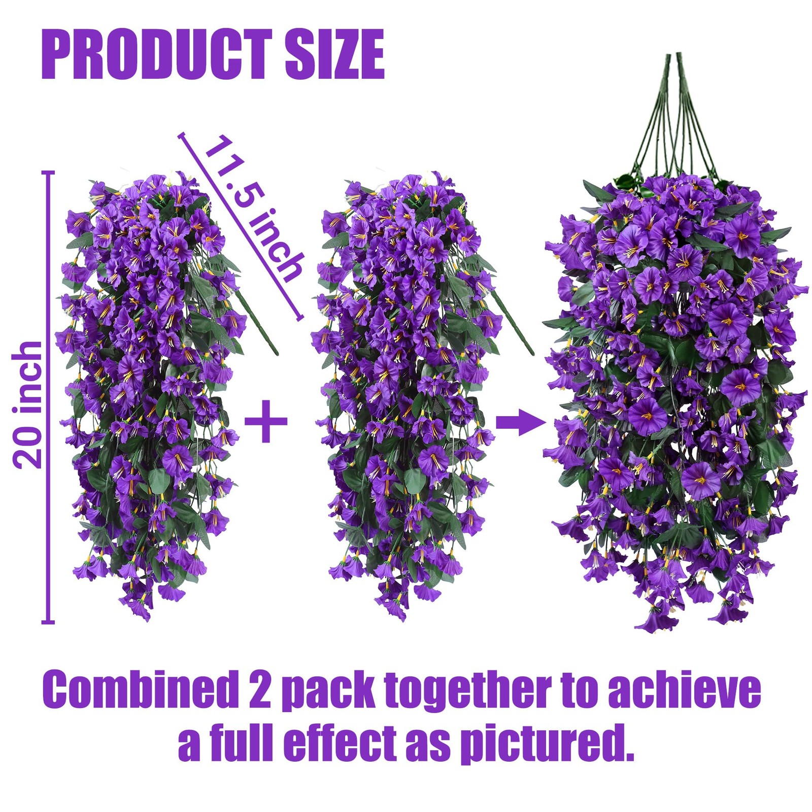 Silk Artificial Hanging Plants, 2PCS UV Resistant Morning Glory Vines, Purple