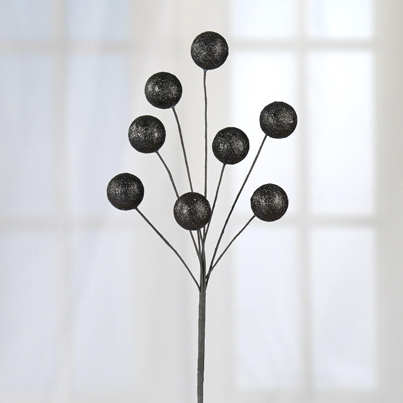 Set of 12 Black Glittered Disco Ball 9-1/2″ Tall Floral Picks