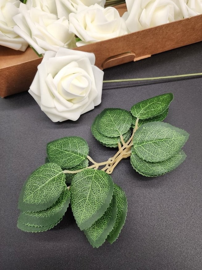 Floroom Artificial Foam Flowers 25 pcs. Ivory Roses w/Stems & Leaves – New