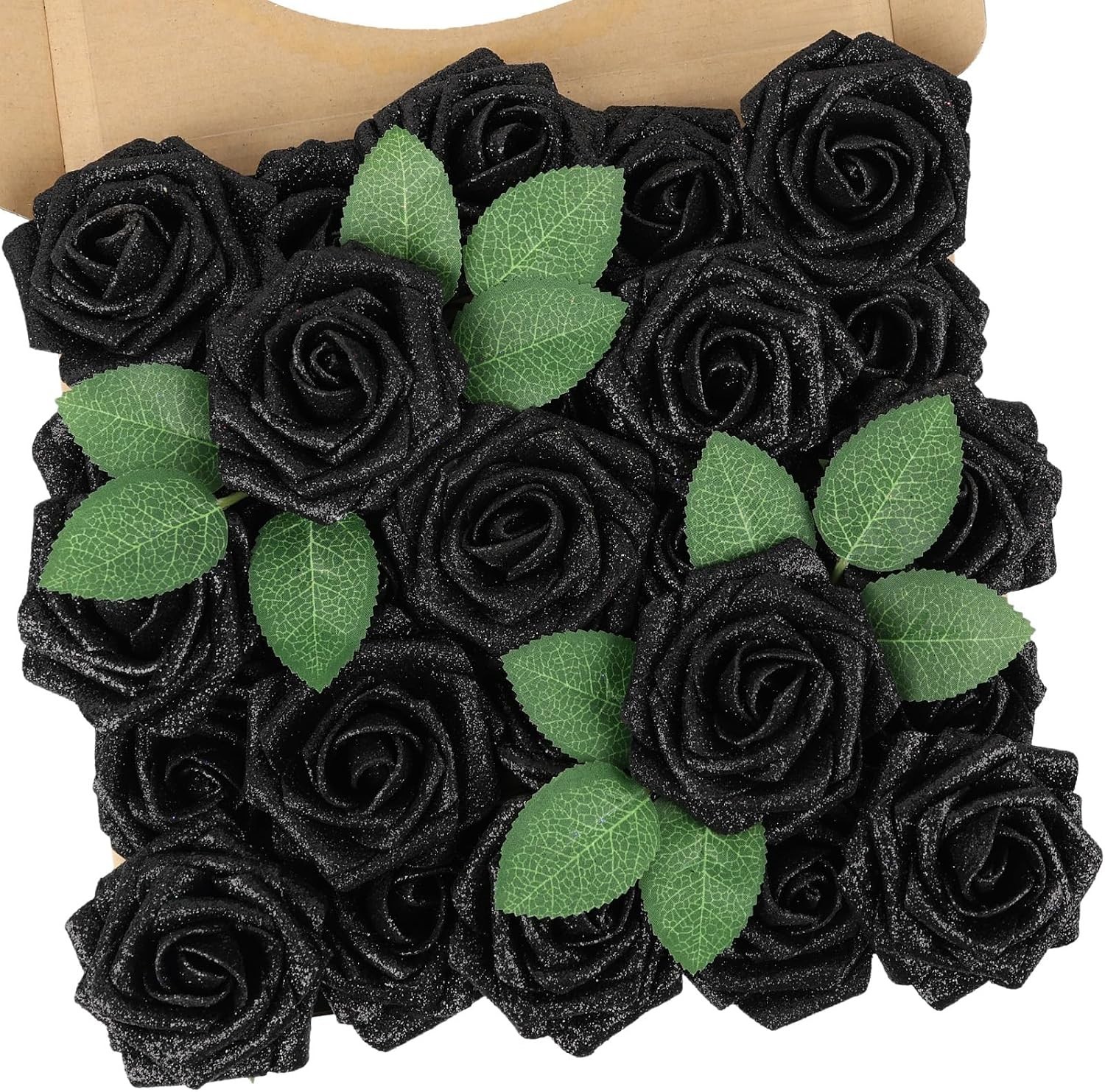 Realistic 25pcs Black Glitter Roses – Perfect for All Occasion Centerpieces