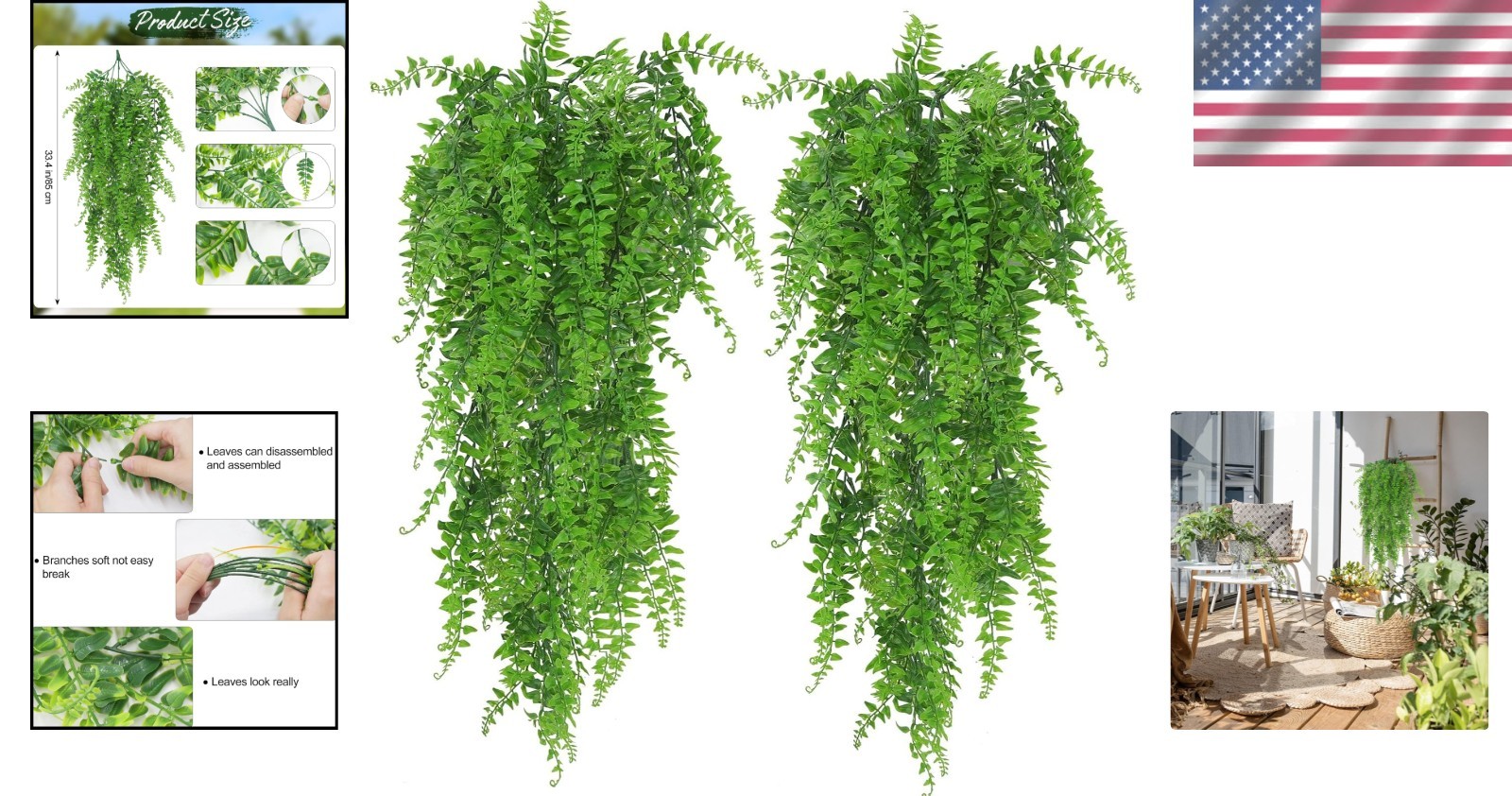 Deluxe 2 Pack Faux Hanging Fern Vine – Effortless Greenery for Every Room