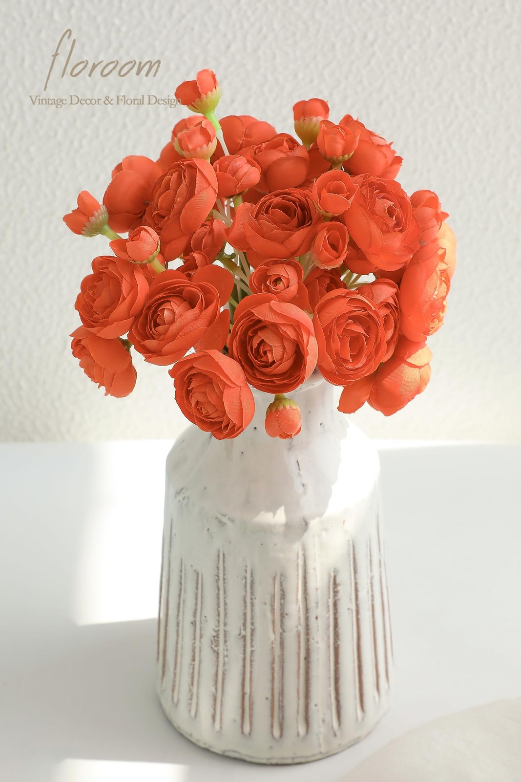 18 Pcs Ranunculus Artificial Flowers Burnt Orange Faux Silk Mini Bouquet