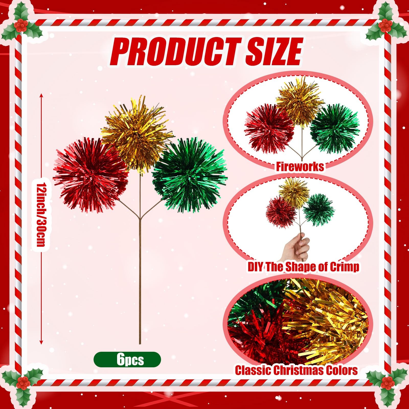 6 Pack 12 Inch Sparkly Christmas Picks and Sprays Christmas Tinsel Tree Picks…