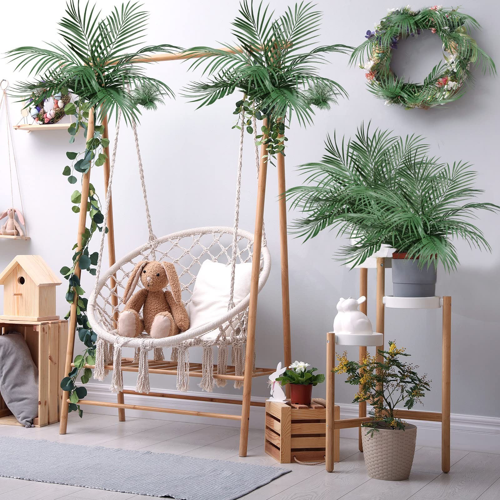 100 Pcs 25 Inch Artificial Palm Leaves Decor Large Tropical Faux Plants Plast…