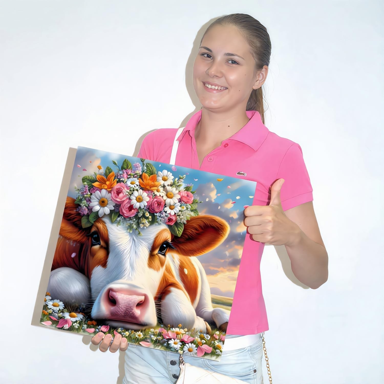 Miairivy Cow with Flower Wreath 5D Diamond 13.8 inches x inches, GL004