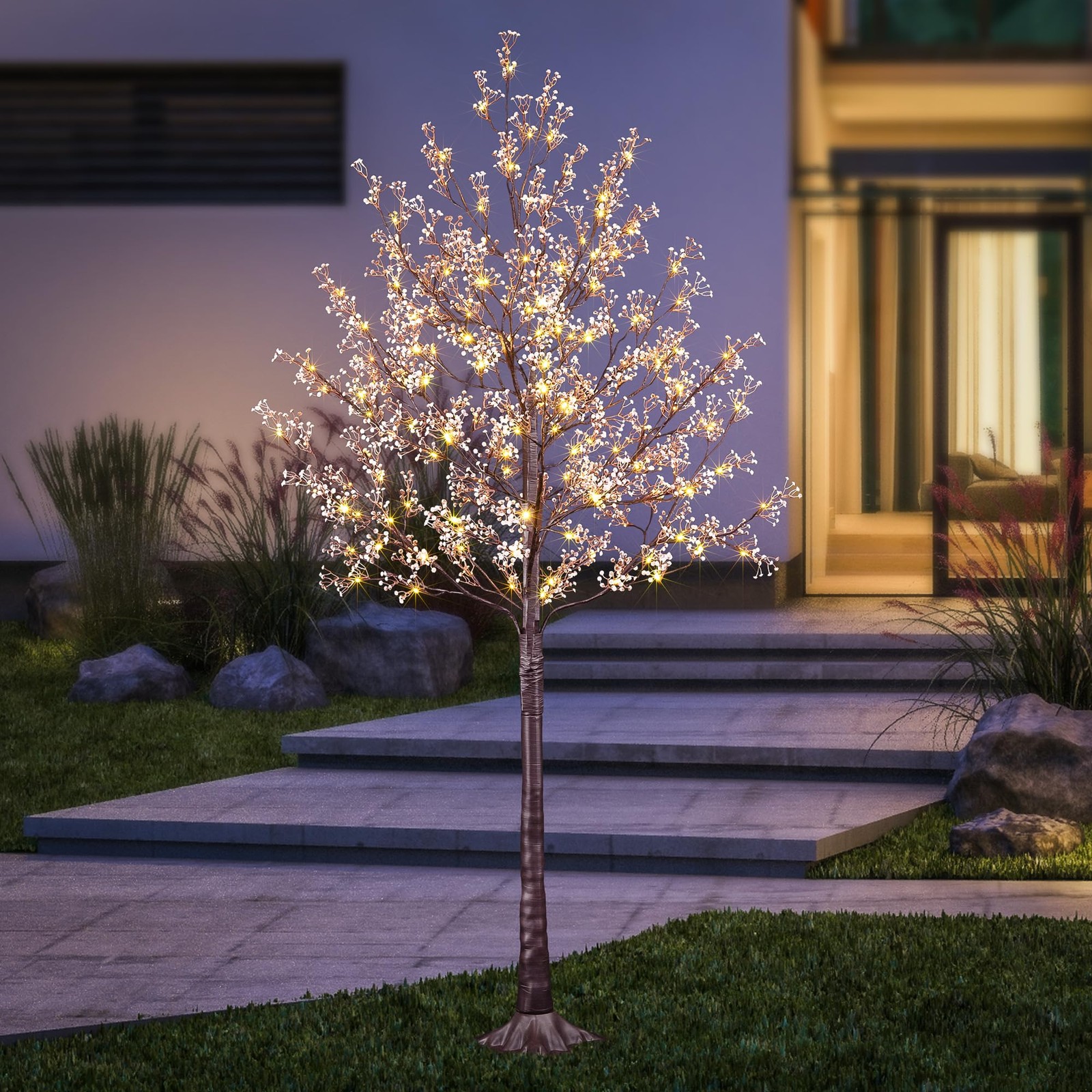 6FT Lighted Gypsophila Tree 176 LED Artificial Baby Breath Flowers Tree with …
