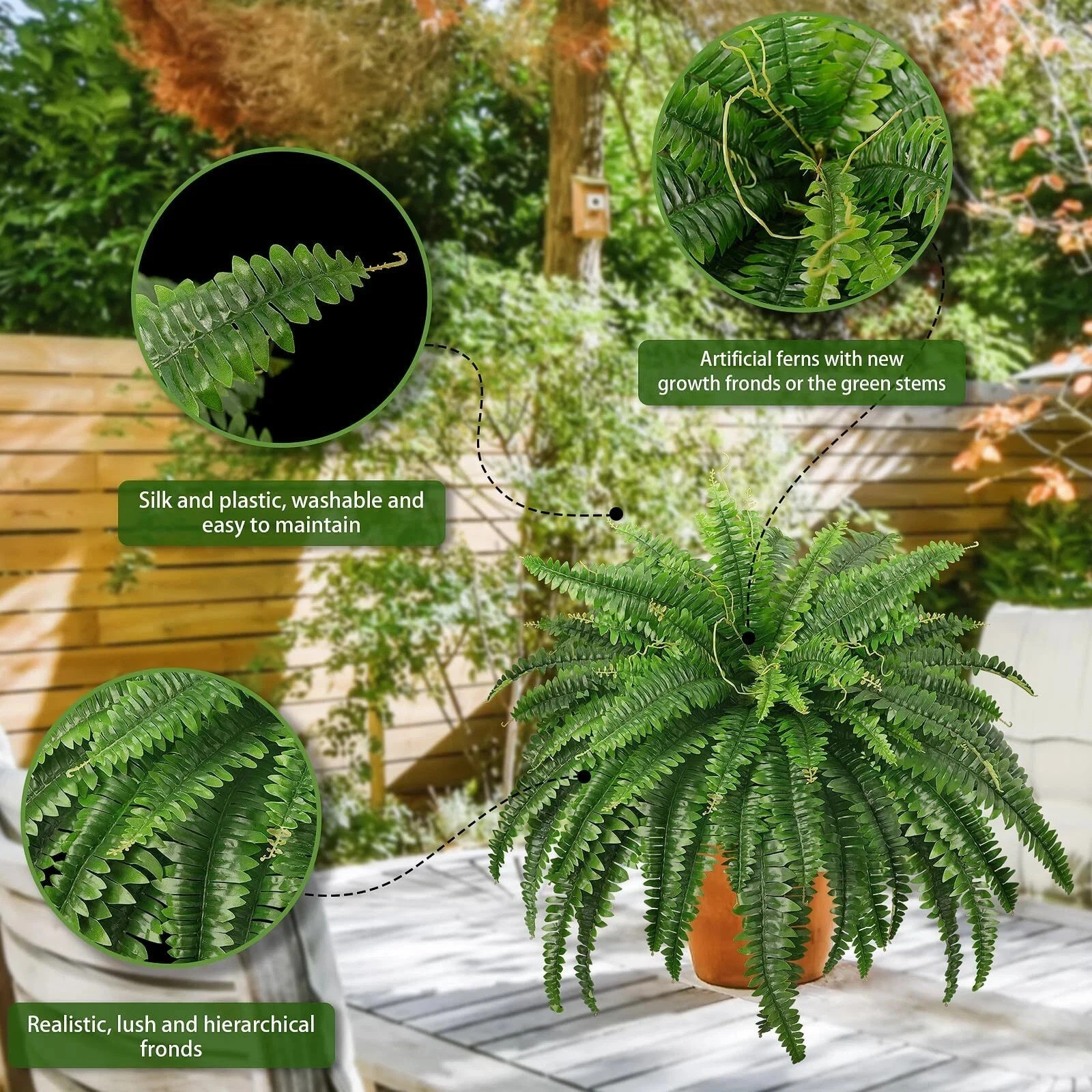 45″ Fake Ferns Realistic Large Artificial Bush Plants 2 Artific…