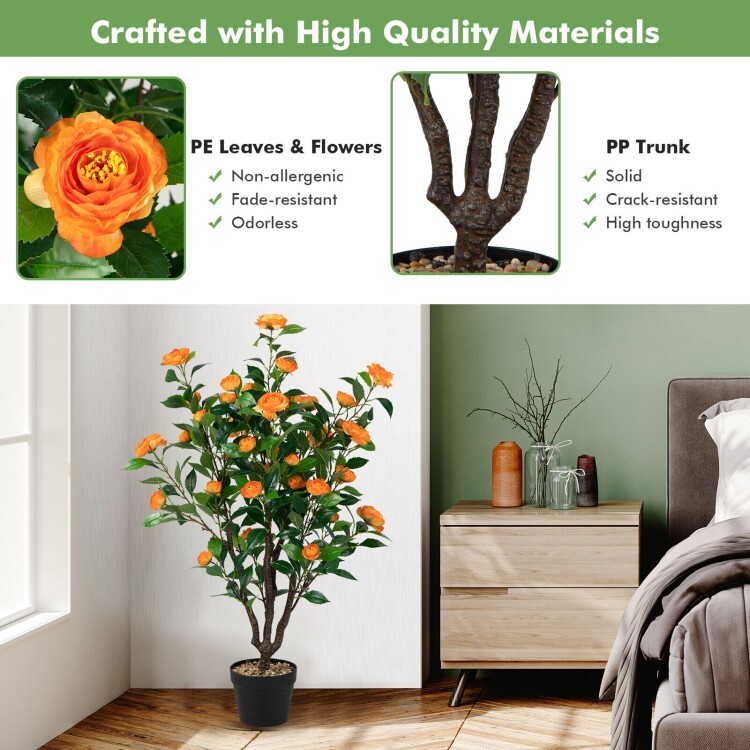 40 in Artificial Camellia Tree Faux Plant Floral Indoor Outdoor Decor Flower Pot