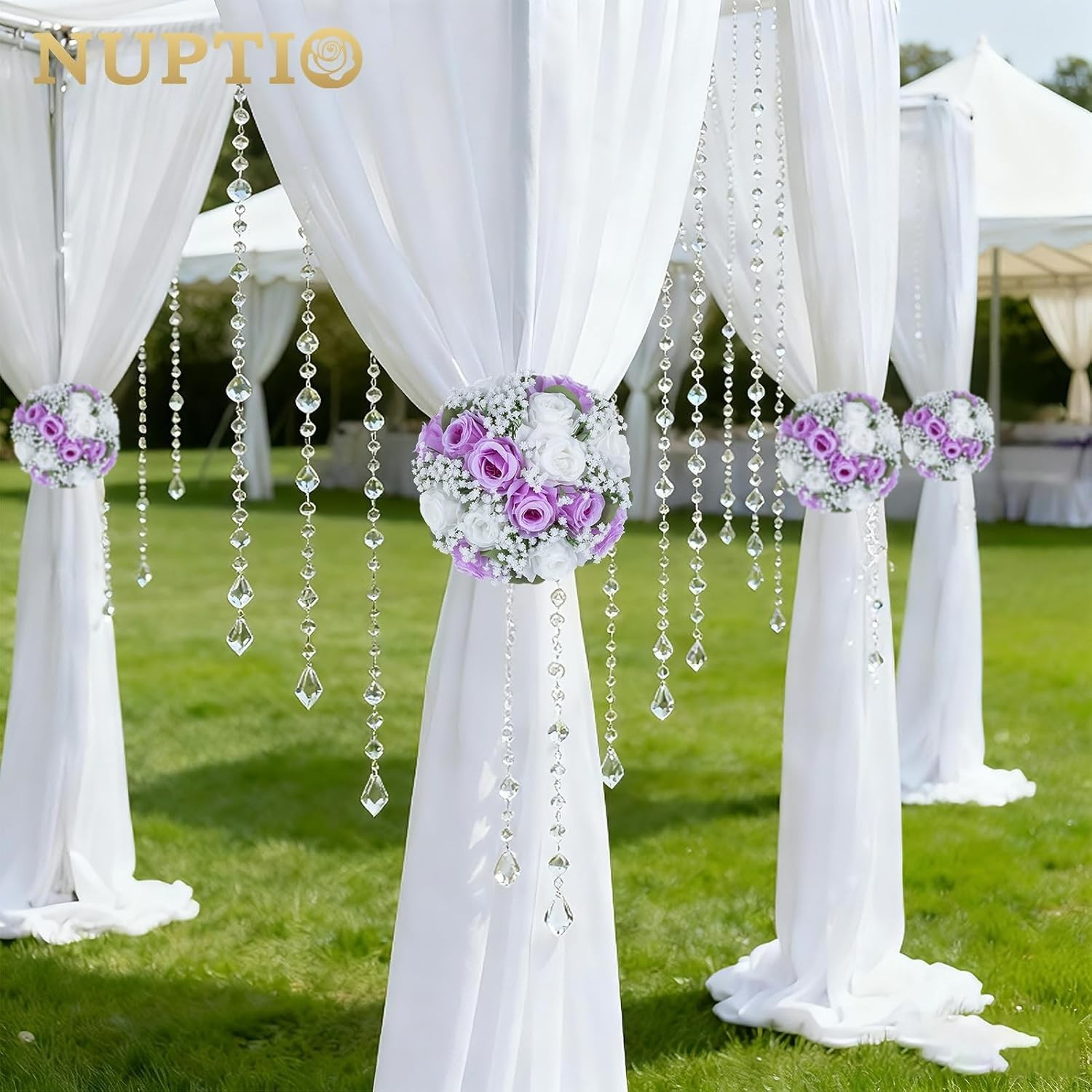 NUPTIO Flower Balls for Table Centerpieces: Purple & White Artificial Rose