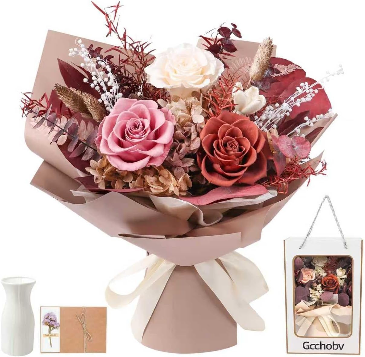 Preserved Flowers Bouquet, Real Eternal Flowers, Gifts For Women, Birthday Gi…