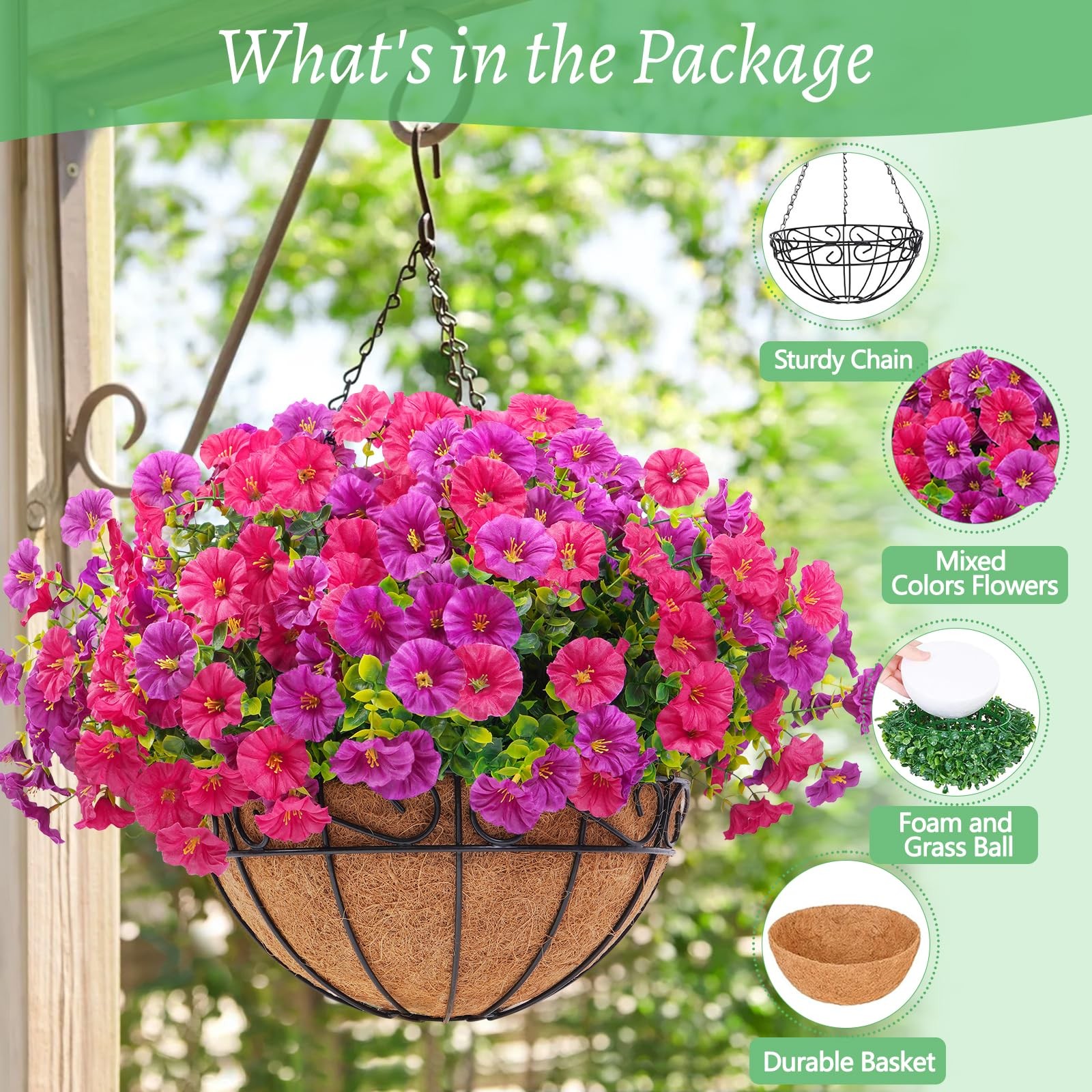2 Pack Artificial Hanging Flowers for Outdoors, Fake Flowers Artificial Petun…
