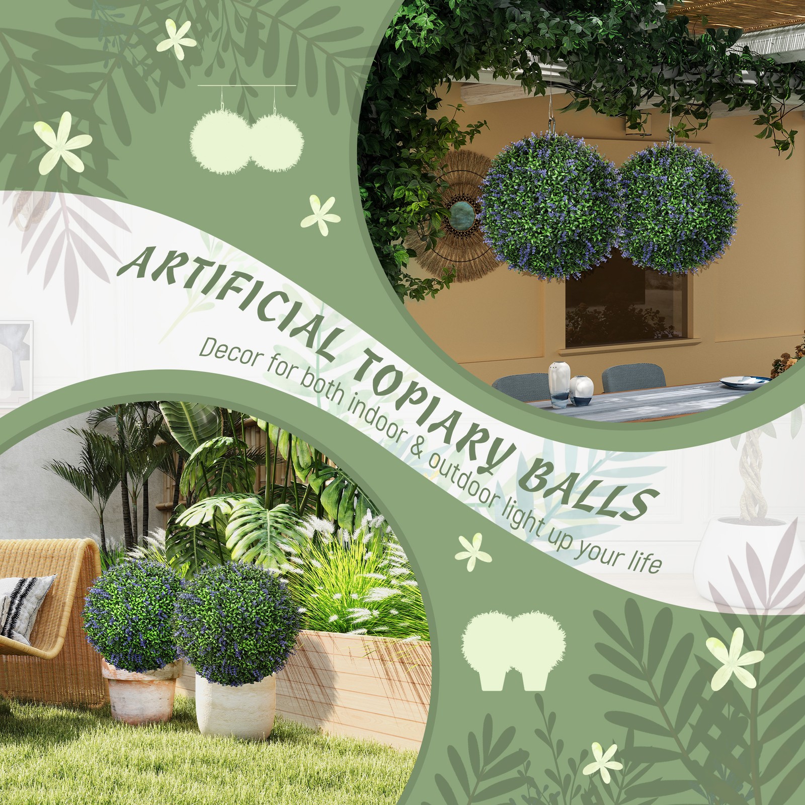 Set of 2 Artificial Plant Topiary Balls, 16.5 Inch