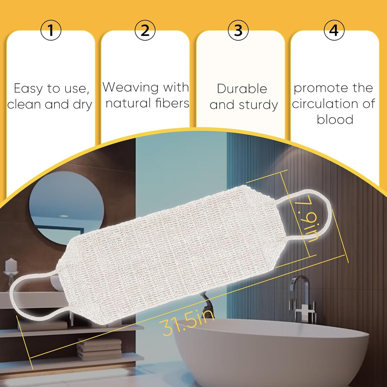Natural Sisal & Ramie Exfoliating Back Scrubber for Shower with Handle – Deep…