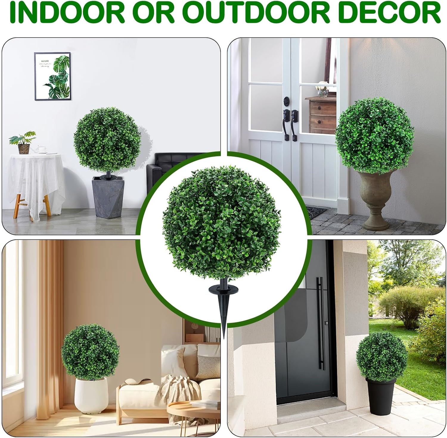 Artificial Boxwood Topiary Ball Trees with Ground Spikes UV Resistant Faux Green