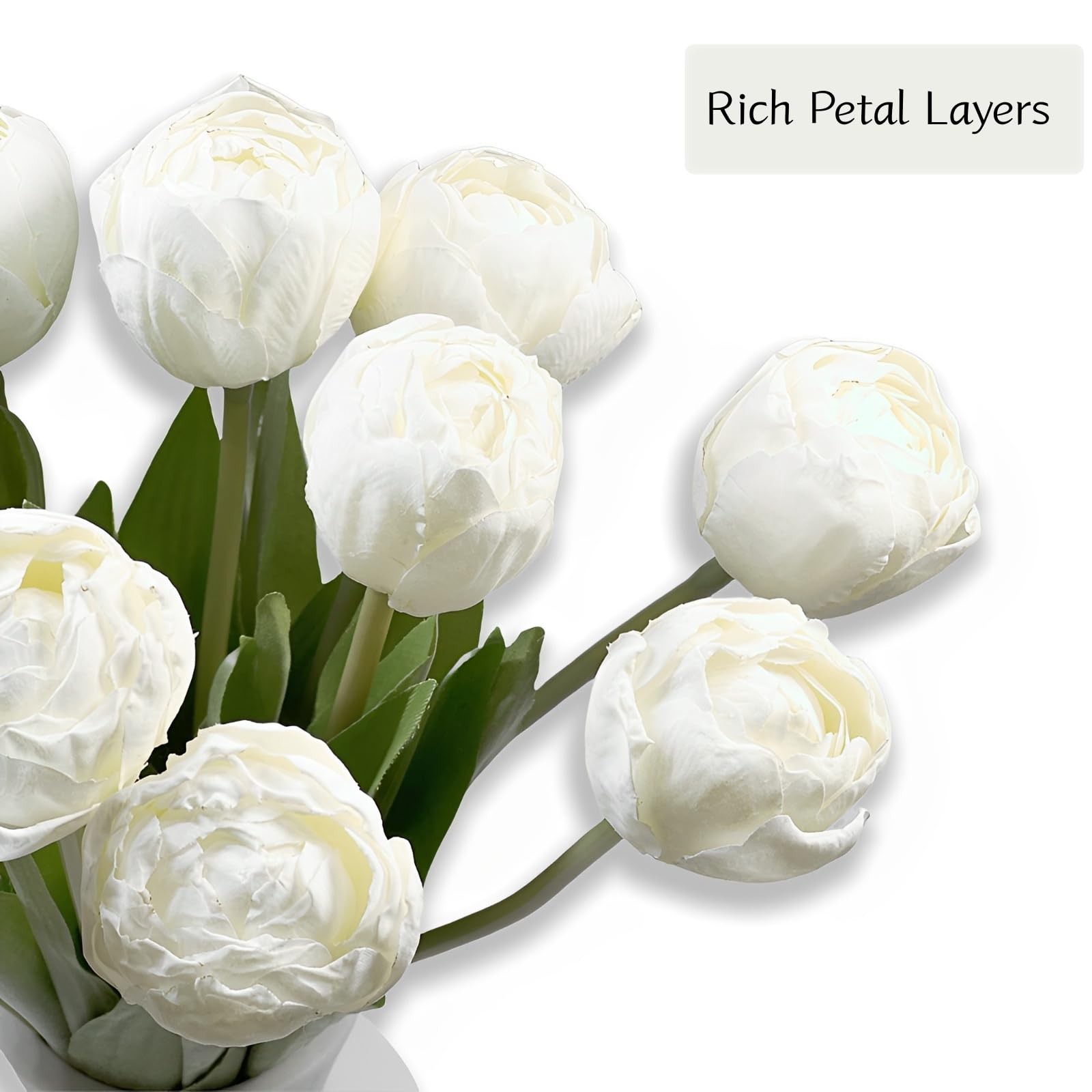 12 PCS White Artificial Silk Faux Tulips 15 Inch Flowers Home Office Decor