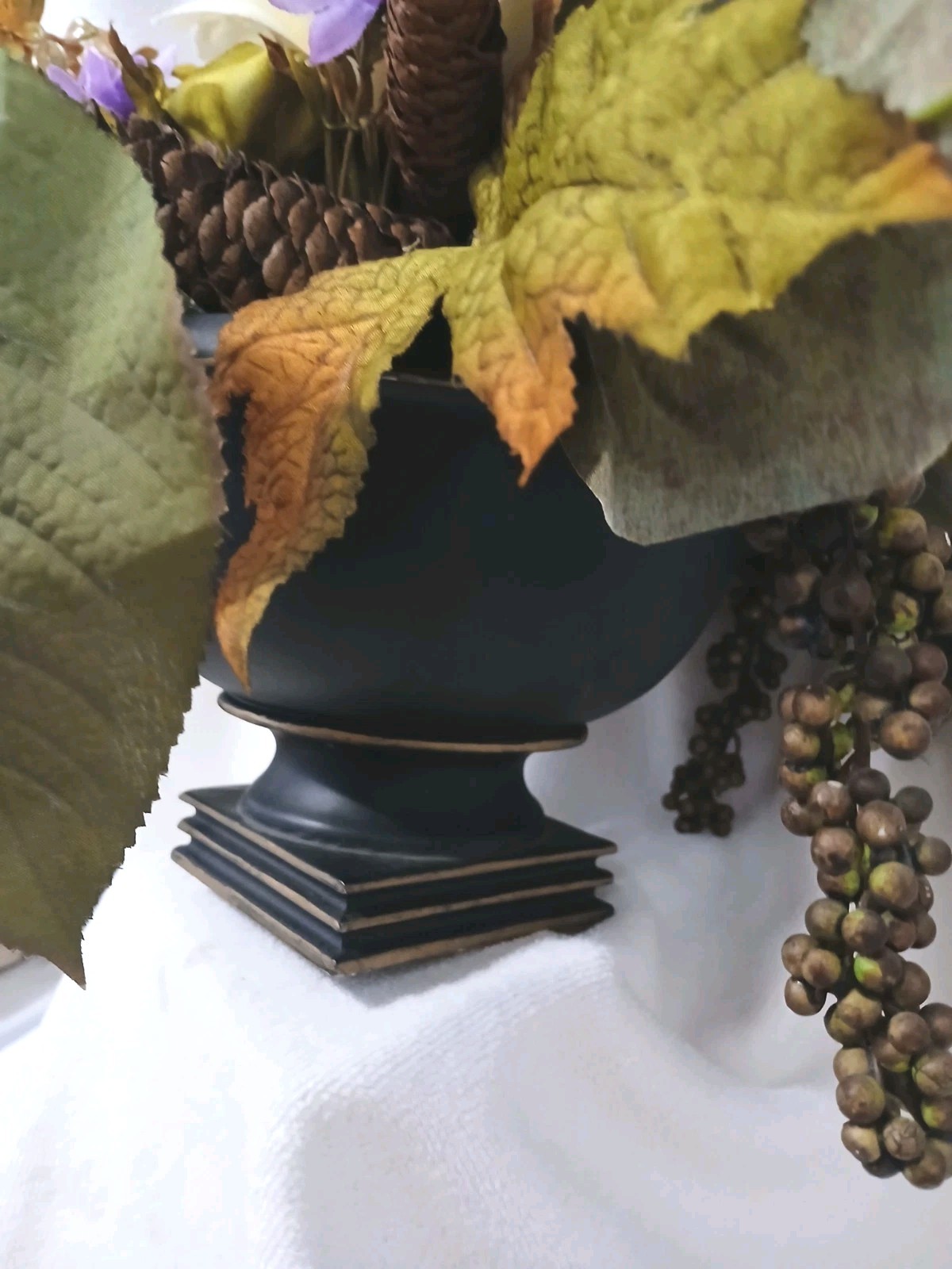 English Yellow Rose Autumn Floral Arrangement Dark Academia Bouquet Ceramic Vase