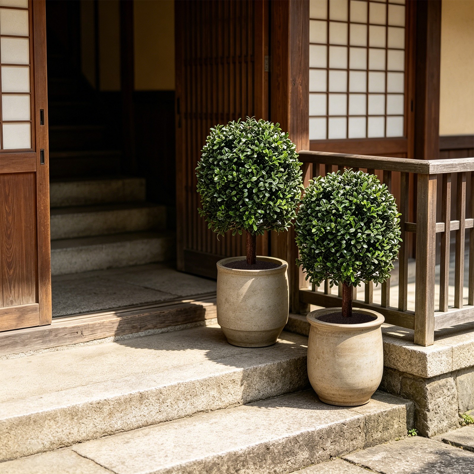 2pcs 27 inch Artificial Boxwood Topiary Ball Trees With Ground Spike UV Material