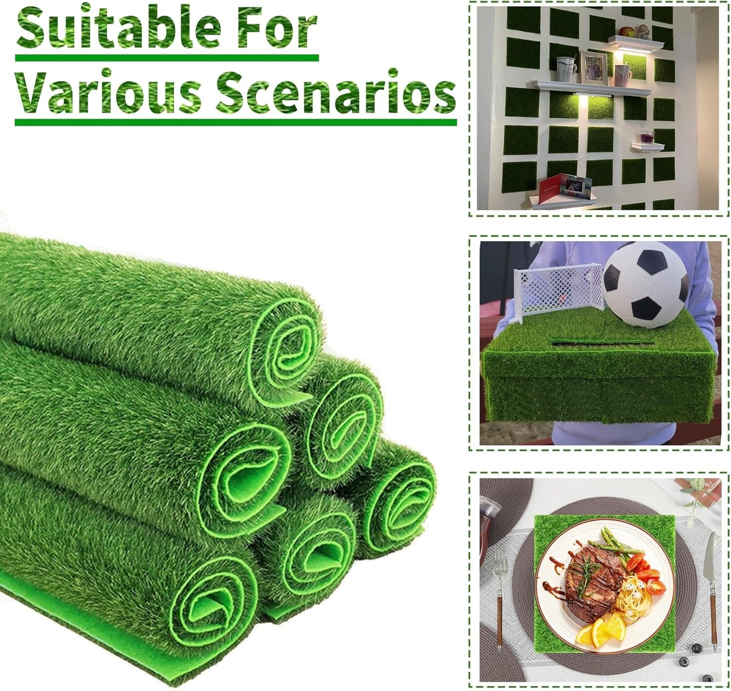 Realistic Green Plastic Grass Squares – 6×6 Inch Tiles for Fairy Garden Crafts