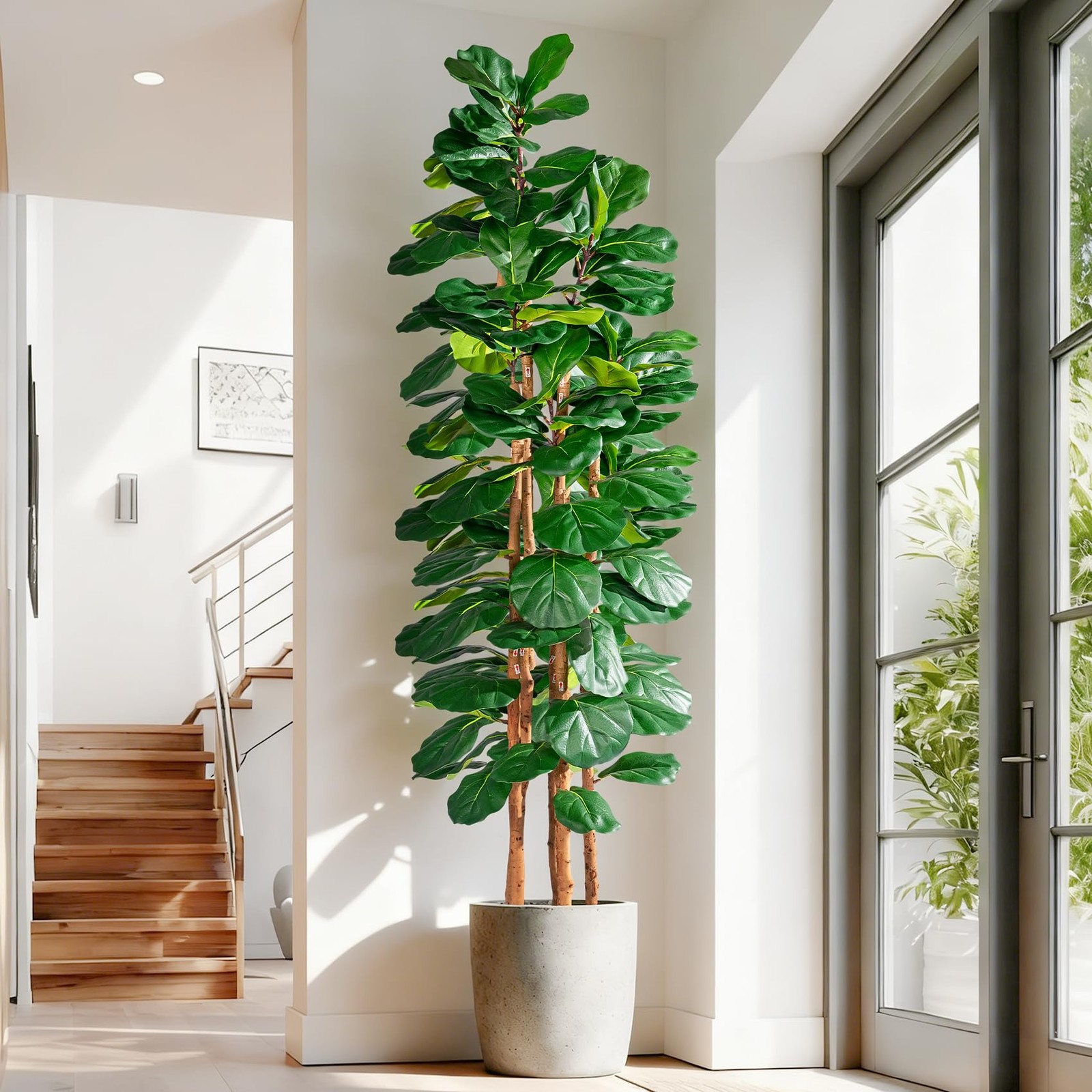 Artificial Fiddle Leaf Fig Tree 7FT, Faux Fig Tree Indoor with Natural Wood T…