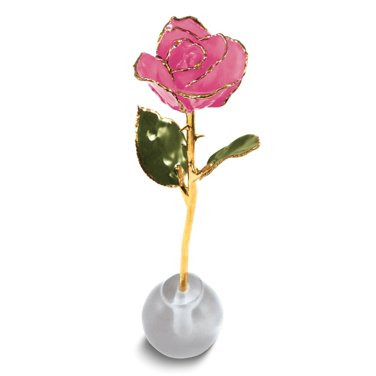 Lacquer Dipped Gold Trimmed Knob Stand Pink Real Spring Rose Set GM3743