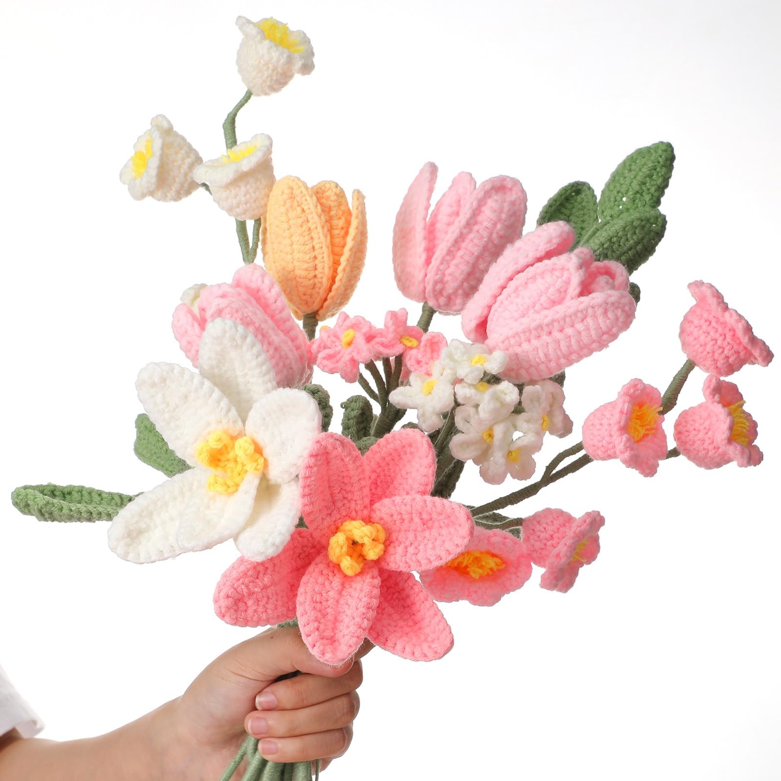 11 Pcs Crochet Flower Bouquet Handmade Knitted Tulip Bouquet Artificial Flowe…