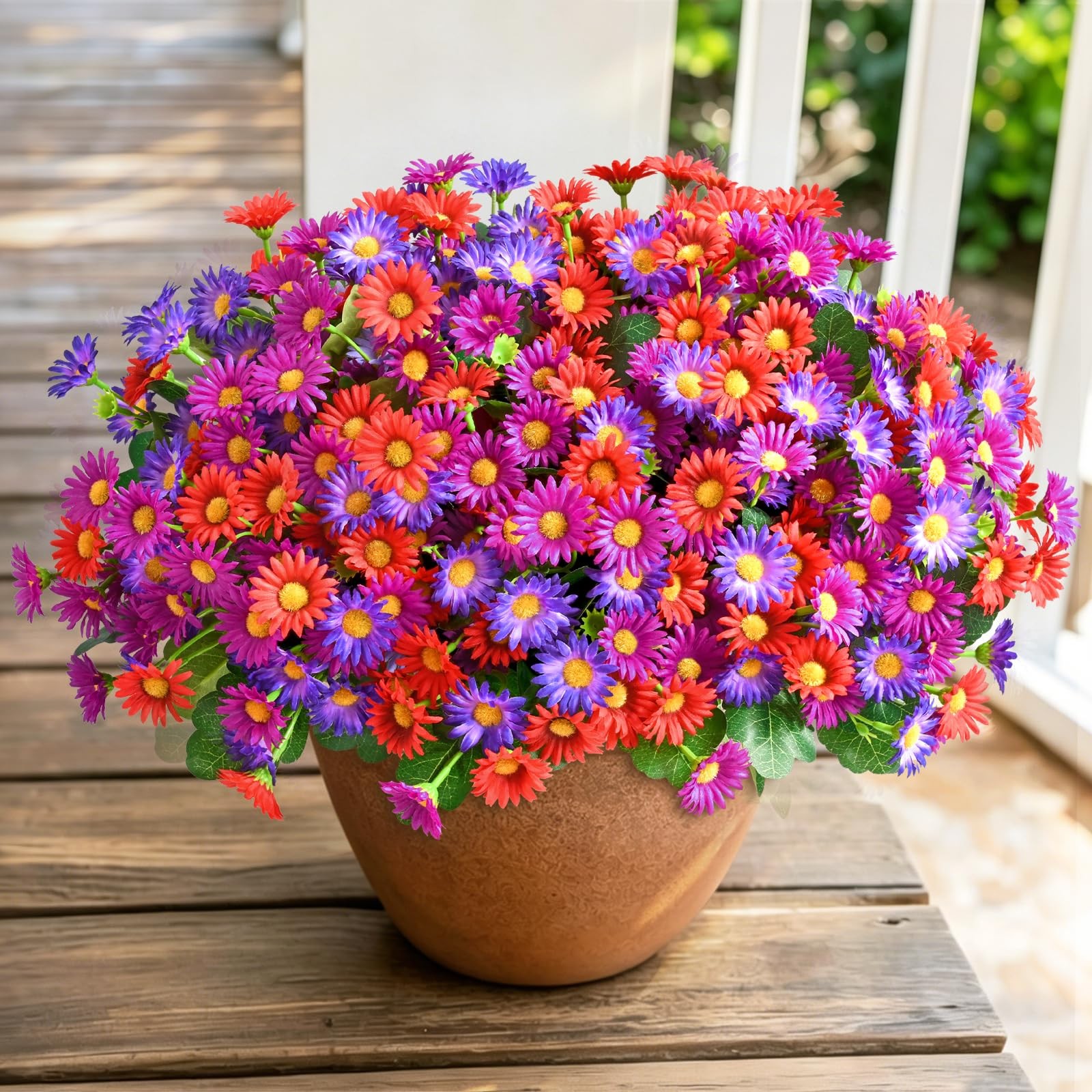 Realistic Artificial Flowers for Outdoors, 6 Bundles Full Daisy UV Resistant …