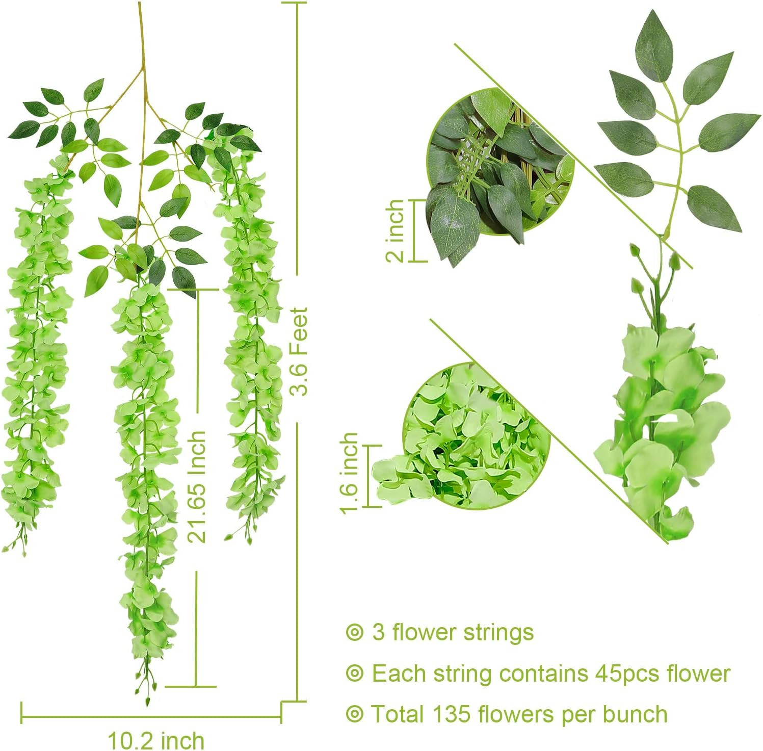 36 Pack Wisteria Vine Garland – 139ft Silk Flowers for Home & Wedding Decor