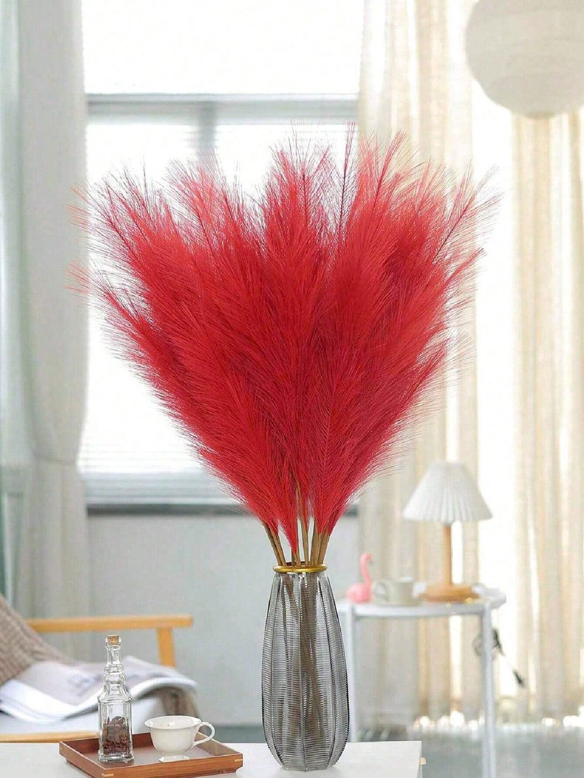 Red Artificial Reeds 55cm Tall Faux Pampas Grass for Wedding & Party Decor