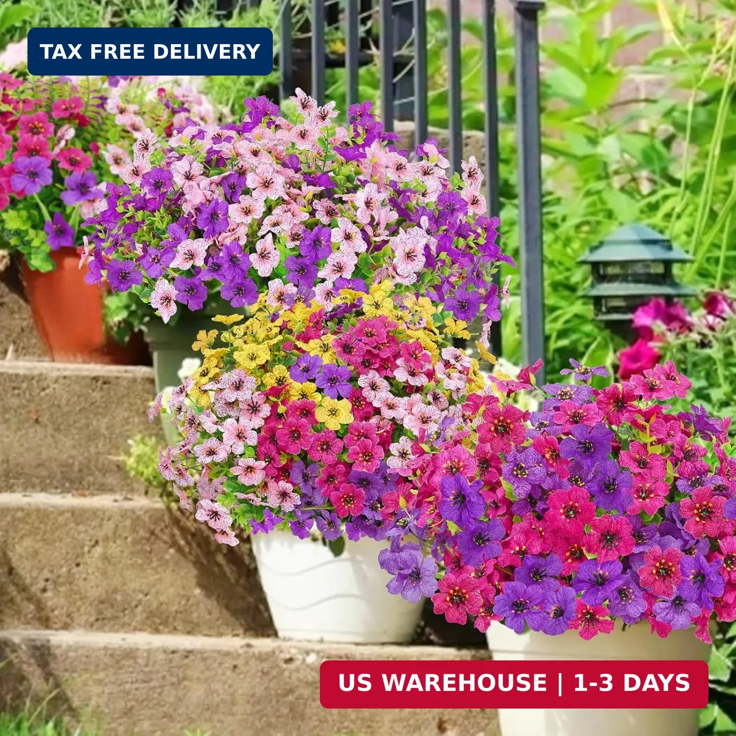 Yastouay 12 Bundles Artificial Flowers for Outdoors, UV Resistant Artificial Out