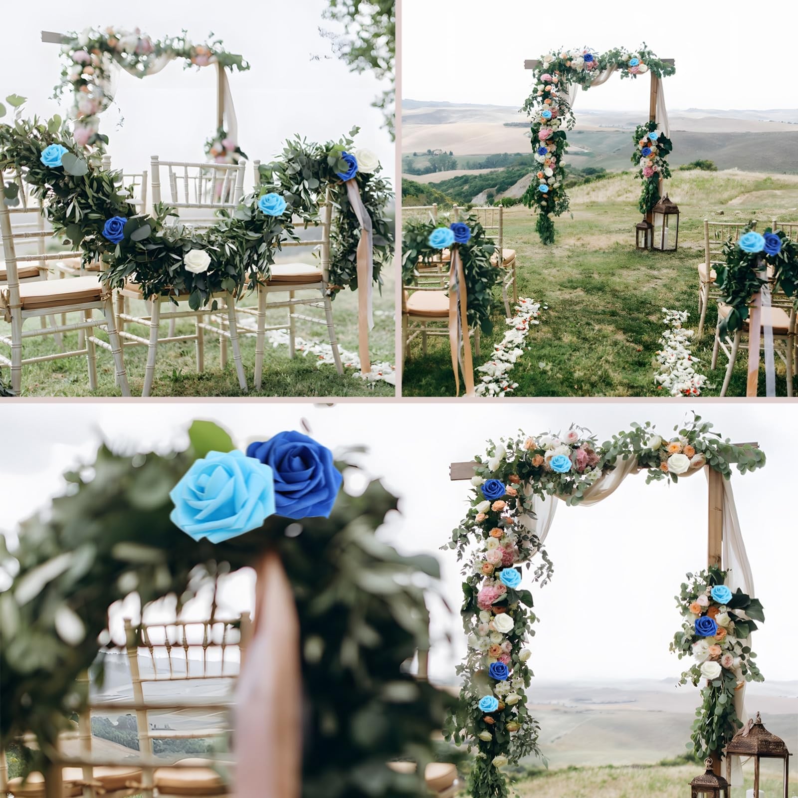 100 PCS Blue Series Artificial Roses Real Looking Foam Flowers DIY Bouquets