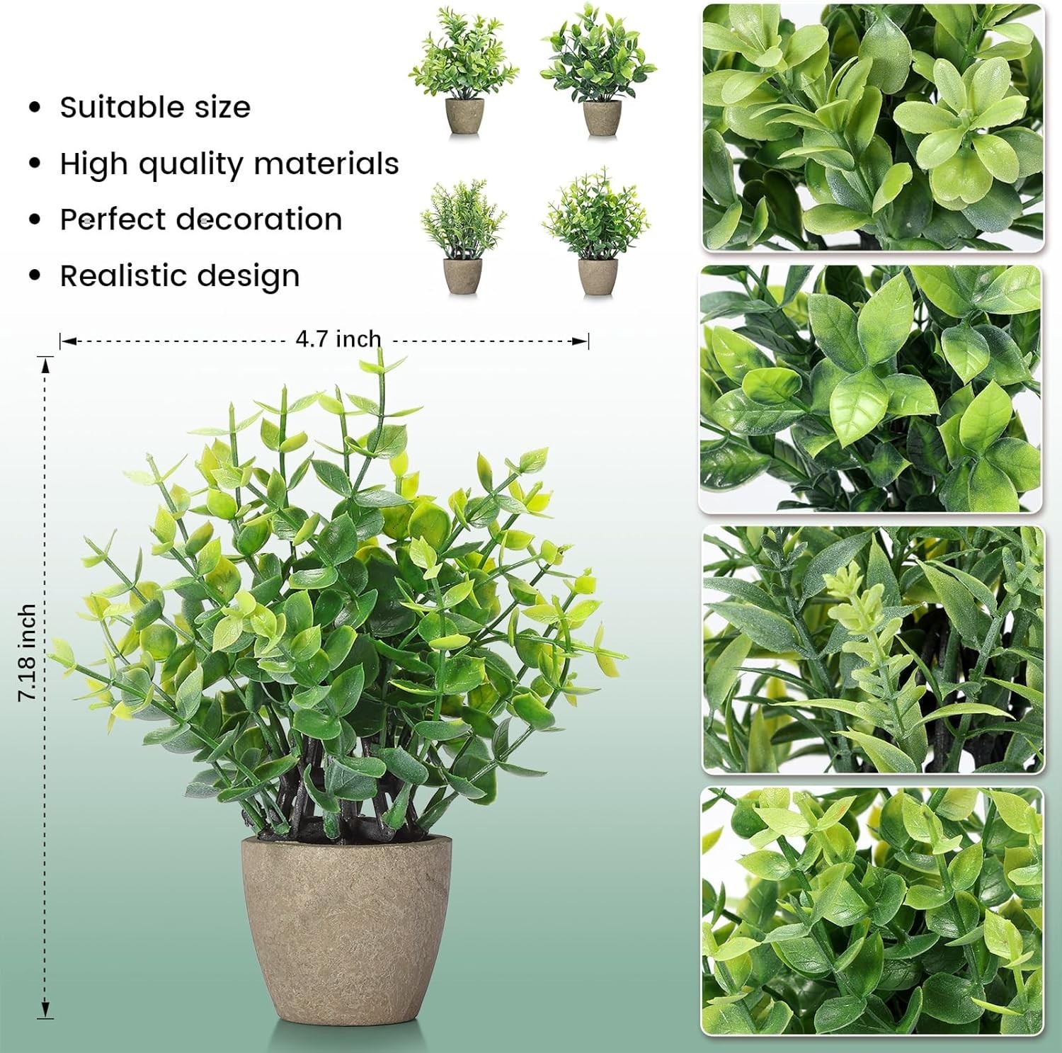 Chic 2 Pack of Mini Artificial Greenery Potted Eucalyptus for Office and Home