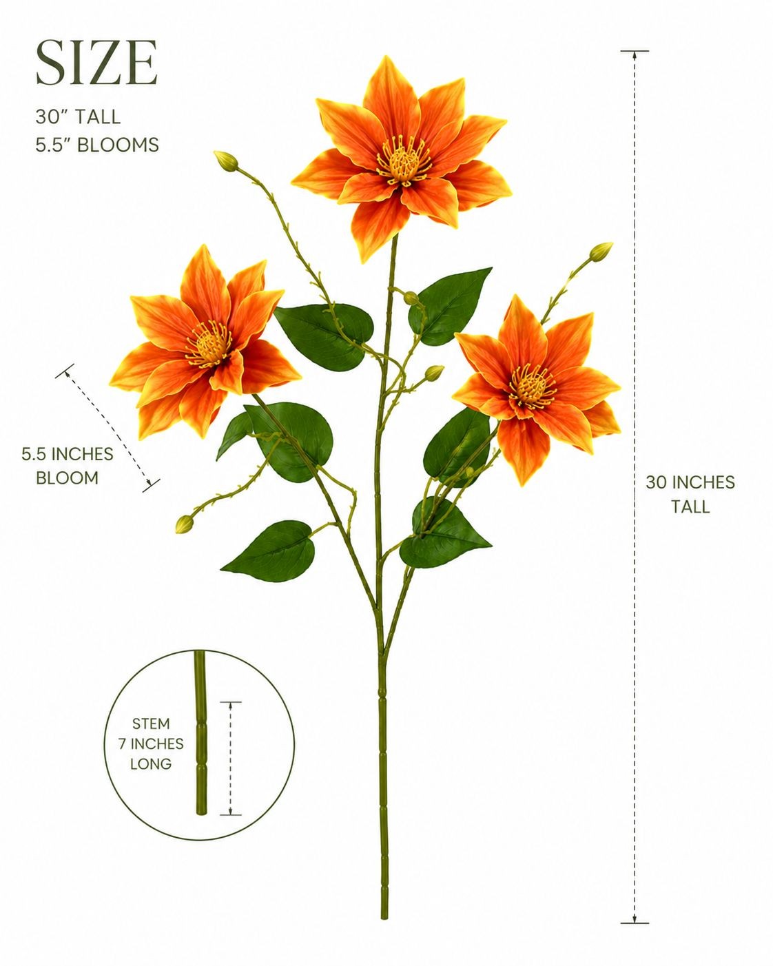 Orange Clematis Stem Faux Flower Branch Floral Stem Autumn Floral Decor Farmhous
