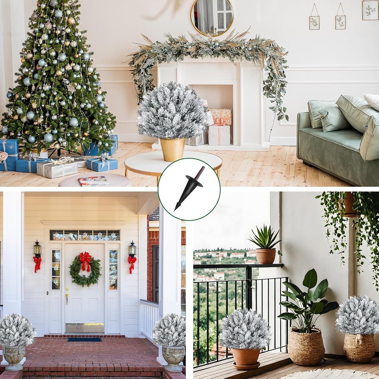 21in Snow Flocked Cypress Topiary Trees – Perfect for Any Indoor/Outdoor Setting
