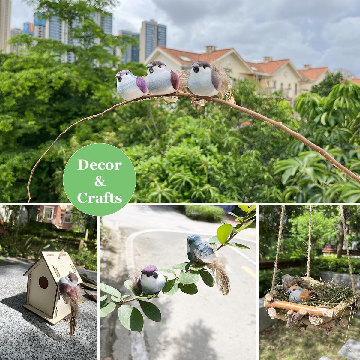 6Pcs 3.9-Inch Fake Birds Sparrow Foam Feather Artificial Birds Realistic Clip on