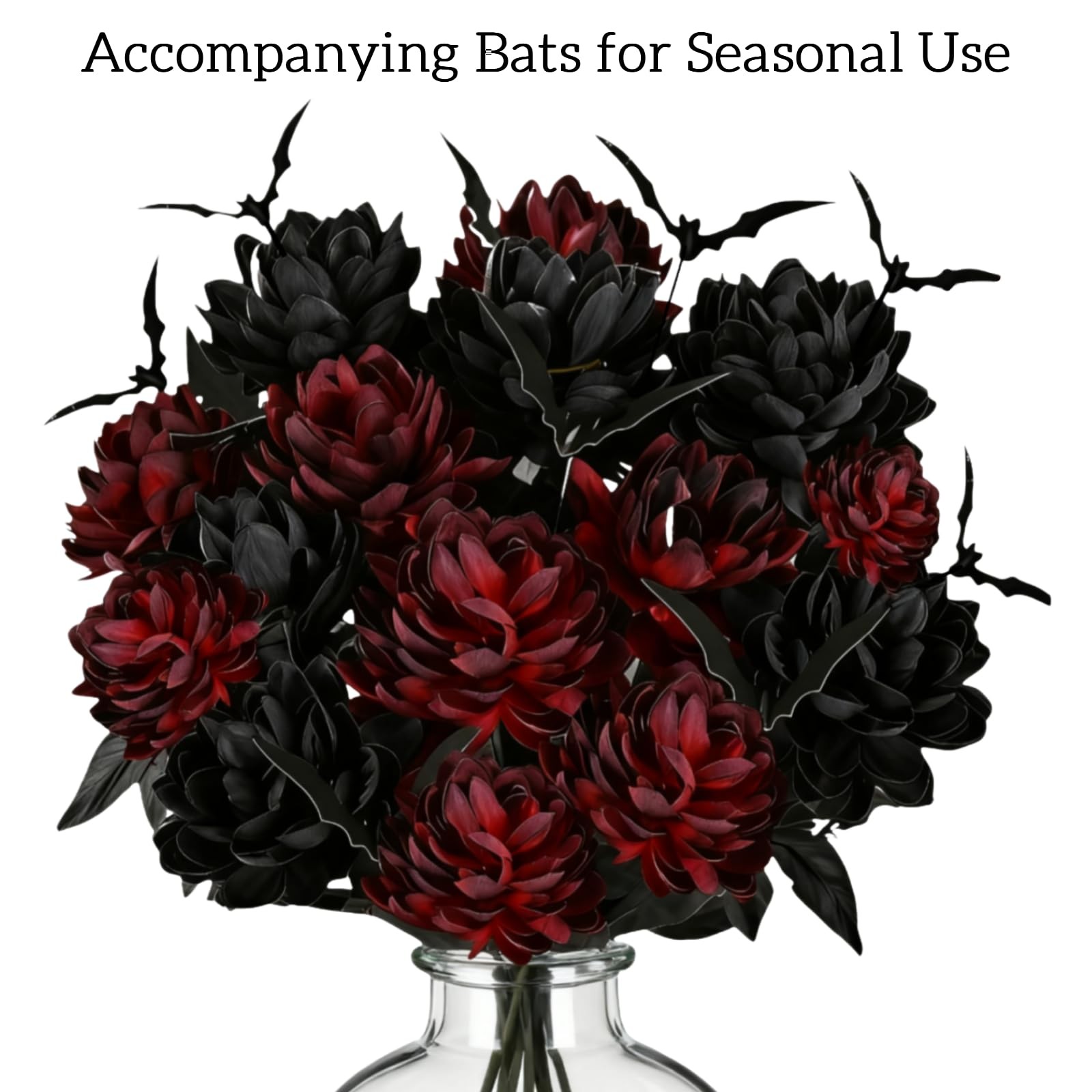Black Burgundy Artificial Flowers Dahlia Bouquet – Lifelike Faux Gothic Flora…