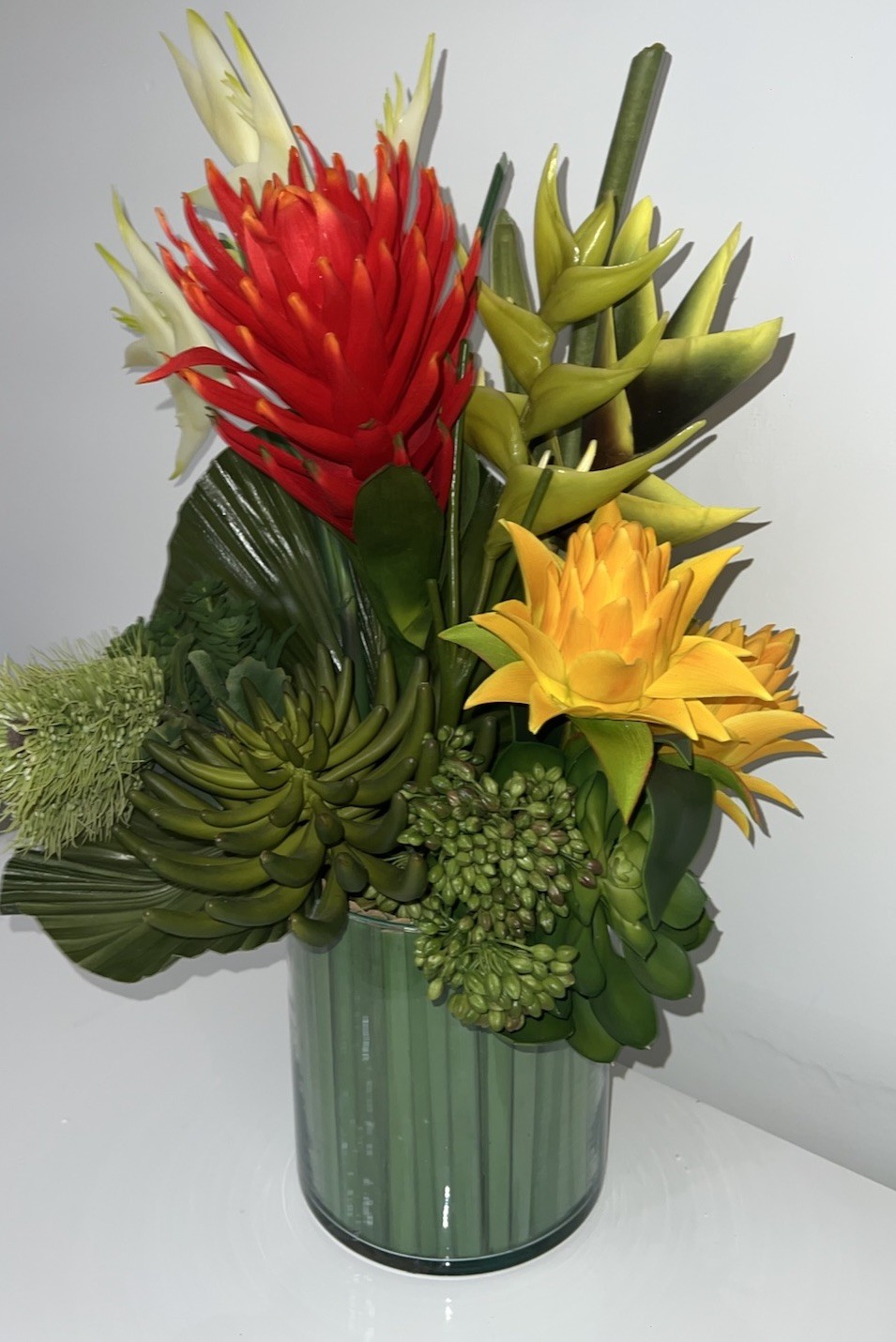 (20)Tropical Mix Artificial Flower Arrangement In Vase With Beautiful Colors