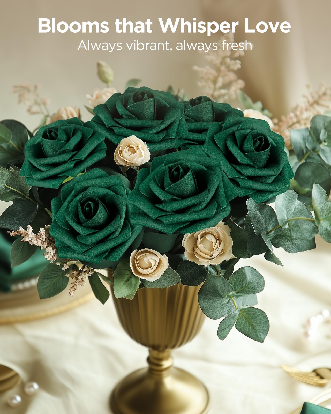 InnoGear Artificial Flowers, 50 Pcs Hunt Green Foam Fake Roses Bulk with Stem…