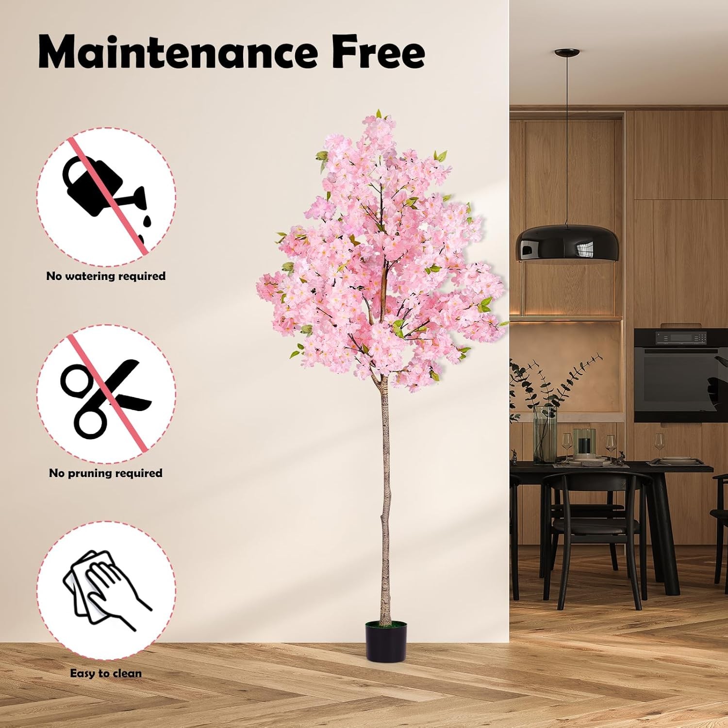 6FT Pink/White Cherry Blossom Artificial Tree, Fake Tree w/Plastic Nursery Pot