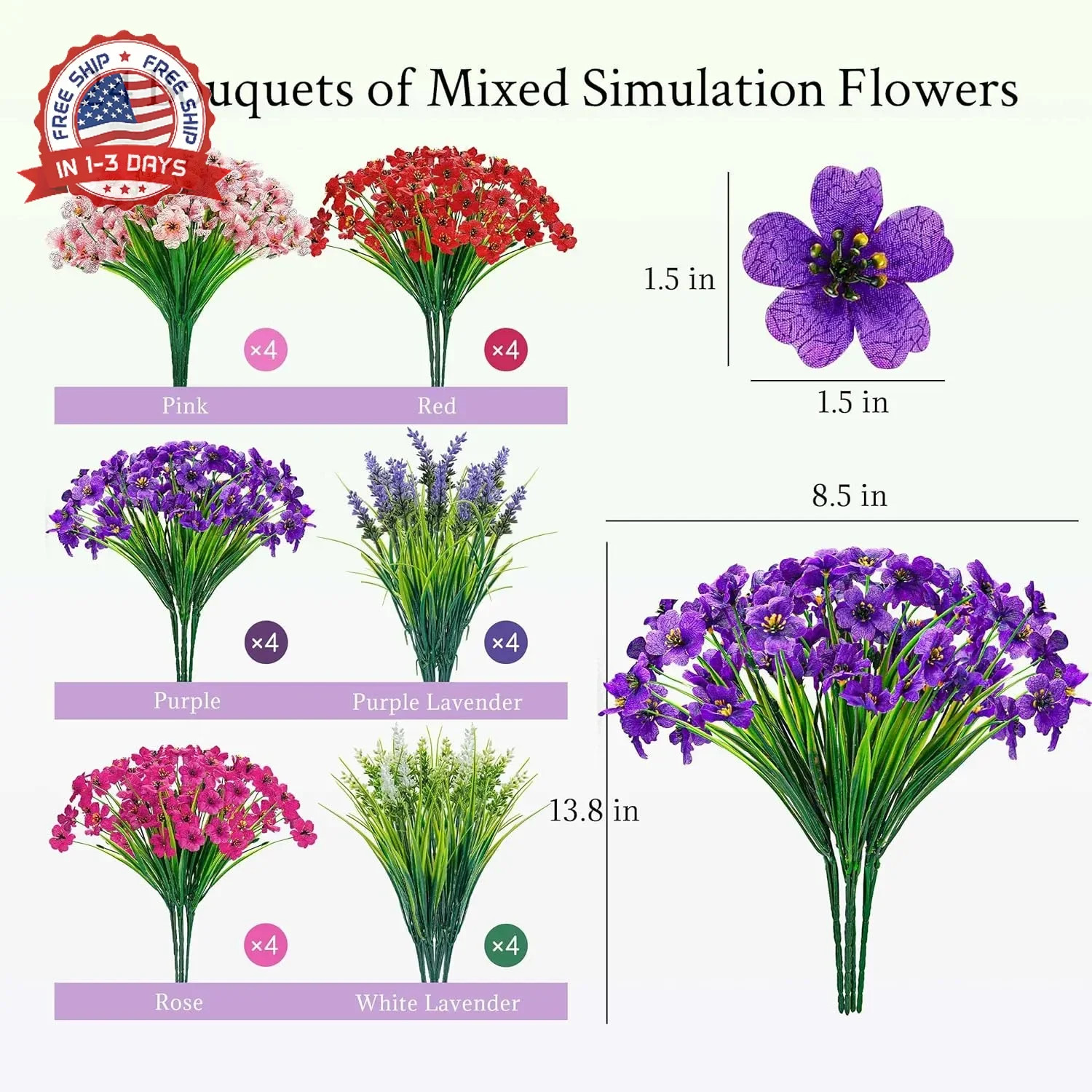 Artificial Flowers Outdoor UV Resistant Silk Plastic Spring Plants 4 Colors Bund